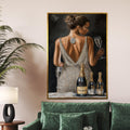 Elegant Woman with Champagne Canvas, Glamor Art, Classy Wall Print, Party Scene Canvas Design, Ready to Hang Decoration,