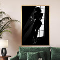 Silhouette Woman Canvas Art, Elegant Figure Wall Art, Black and White Design, Wine Glass Lady Poster, Ready to Hang Home Decor
