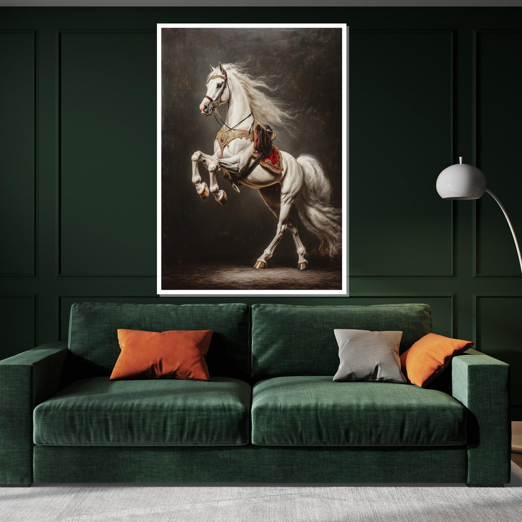 Majestic White Horse Canvas, Regal Horse Wall Art, Equestrian Canvas, Elegant Horse Poster, Wall Art Canvas Design, Ready To Hang Decoration