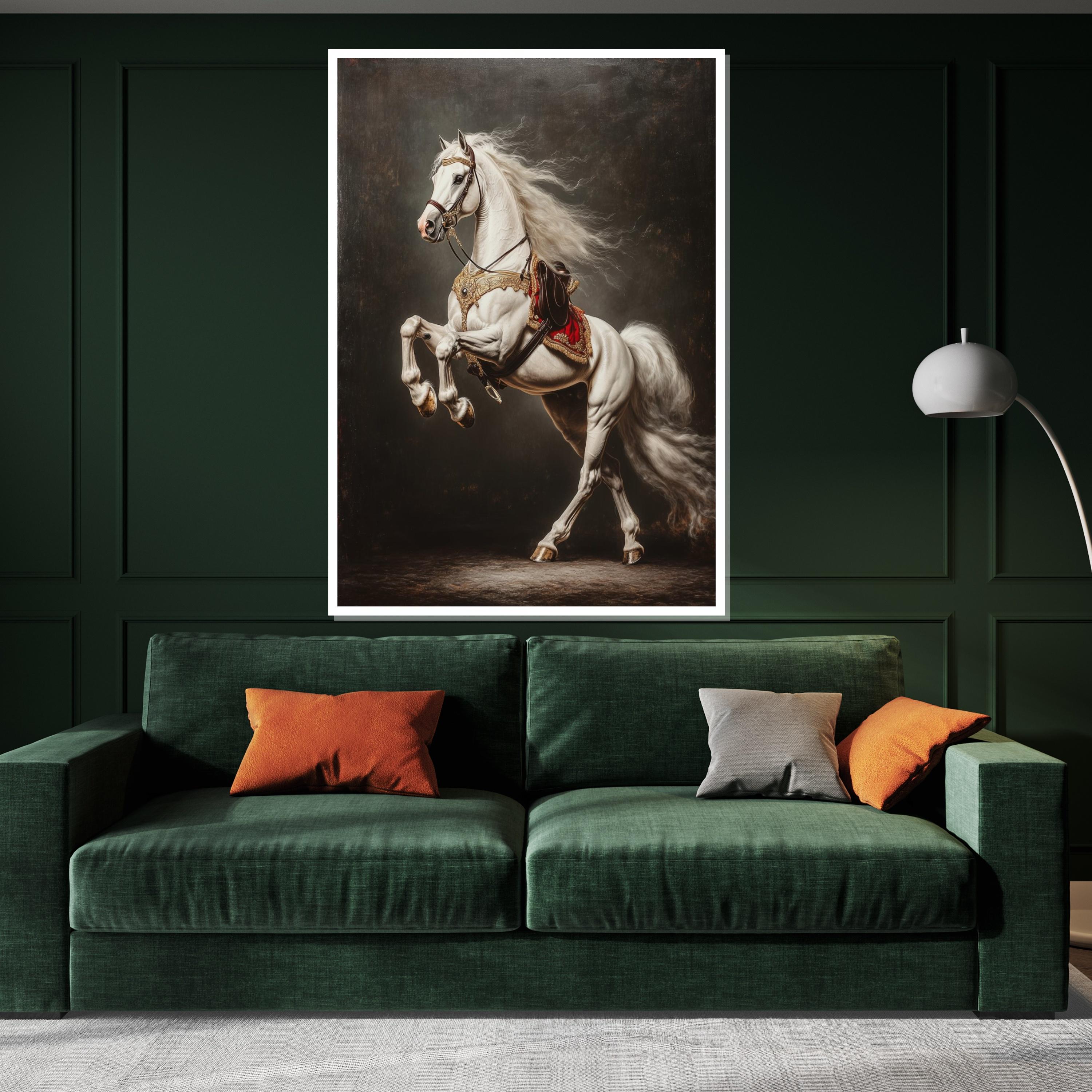 Majestic White Horse Canvas, Regal Horse Wall Art, Equestrian Canvas, Elegant Horse Poster, Wall Art Canvas Design, Ready To Hang Decoration