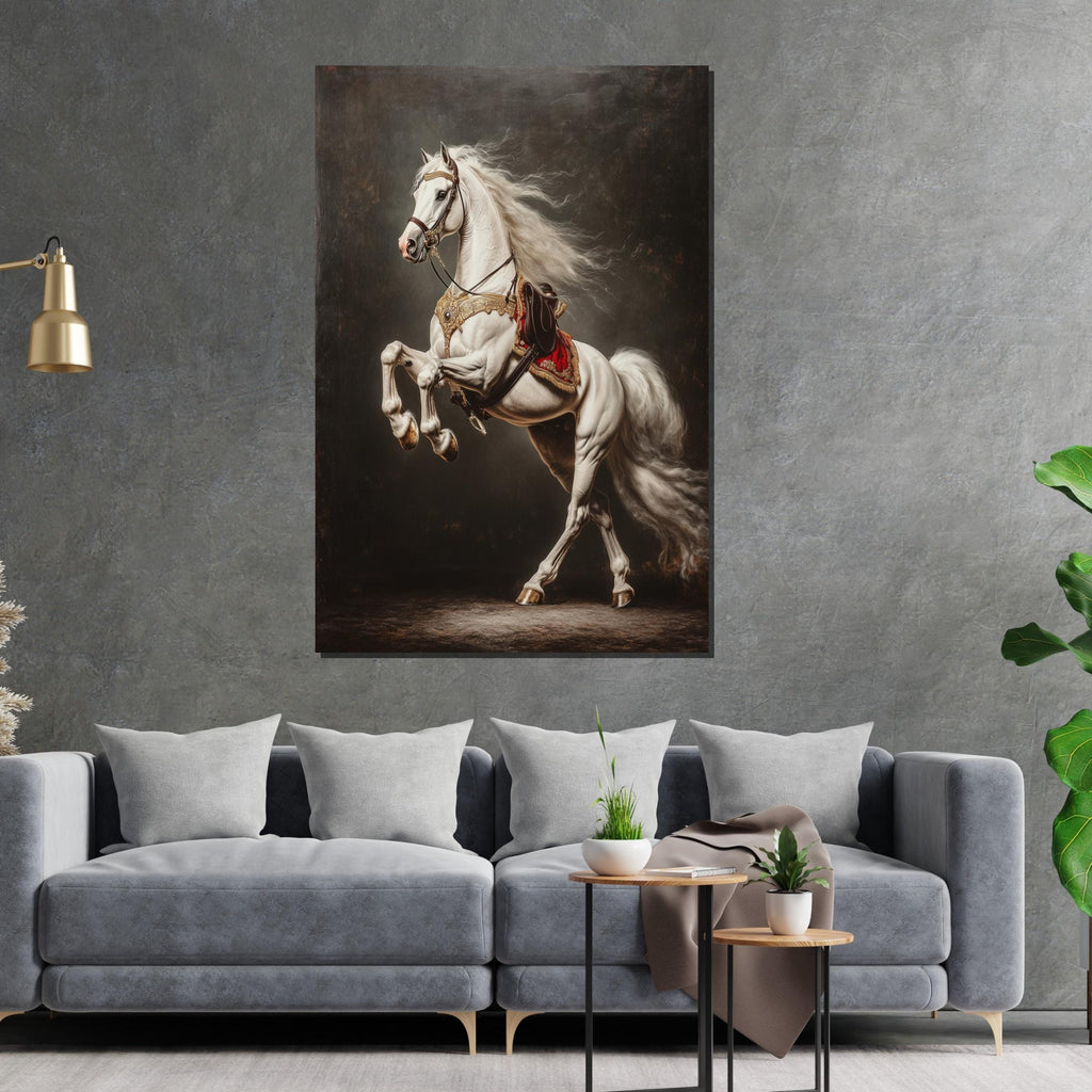 Majestic White Horse Canvas, Regal Horse Wall Art, Equestrian Canvas, Elegant Horse Poster, Wall Art Canvas Design, Ready To Hang Decoration