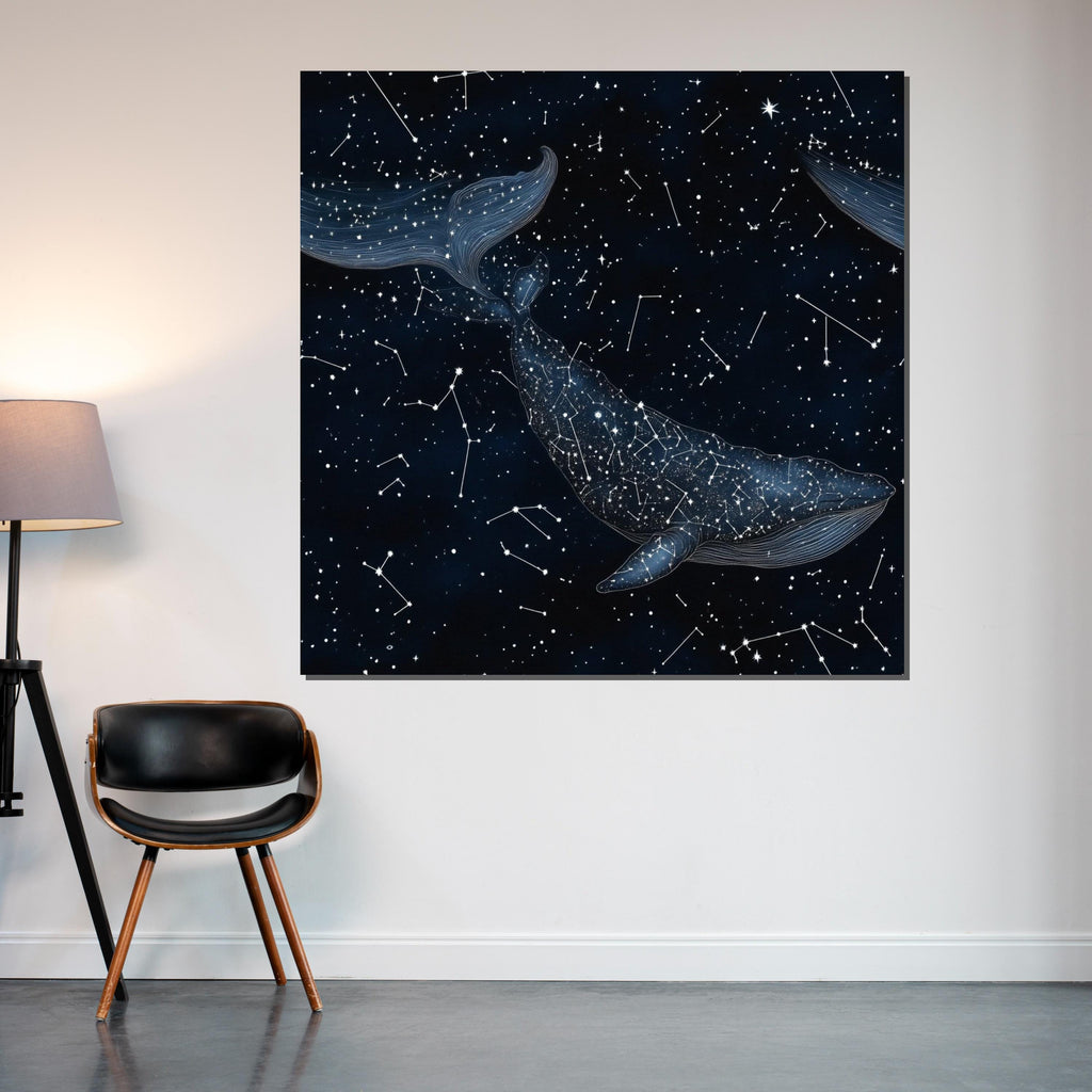Celestial Whale Canvas, Starry Night Whale Art, Constellation Wall Print, Space Ocean Poster, Wall Art Canvas Design, Ready To Hang