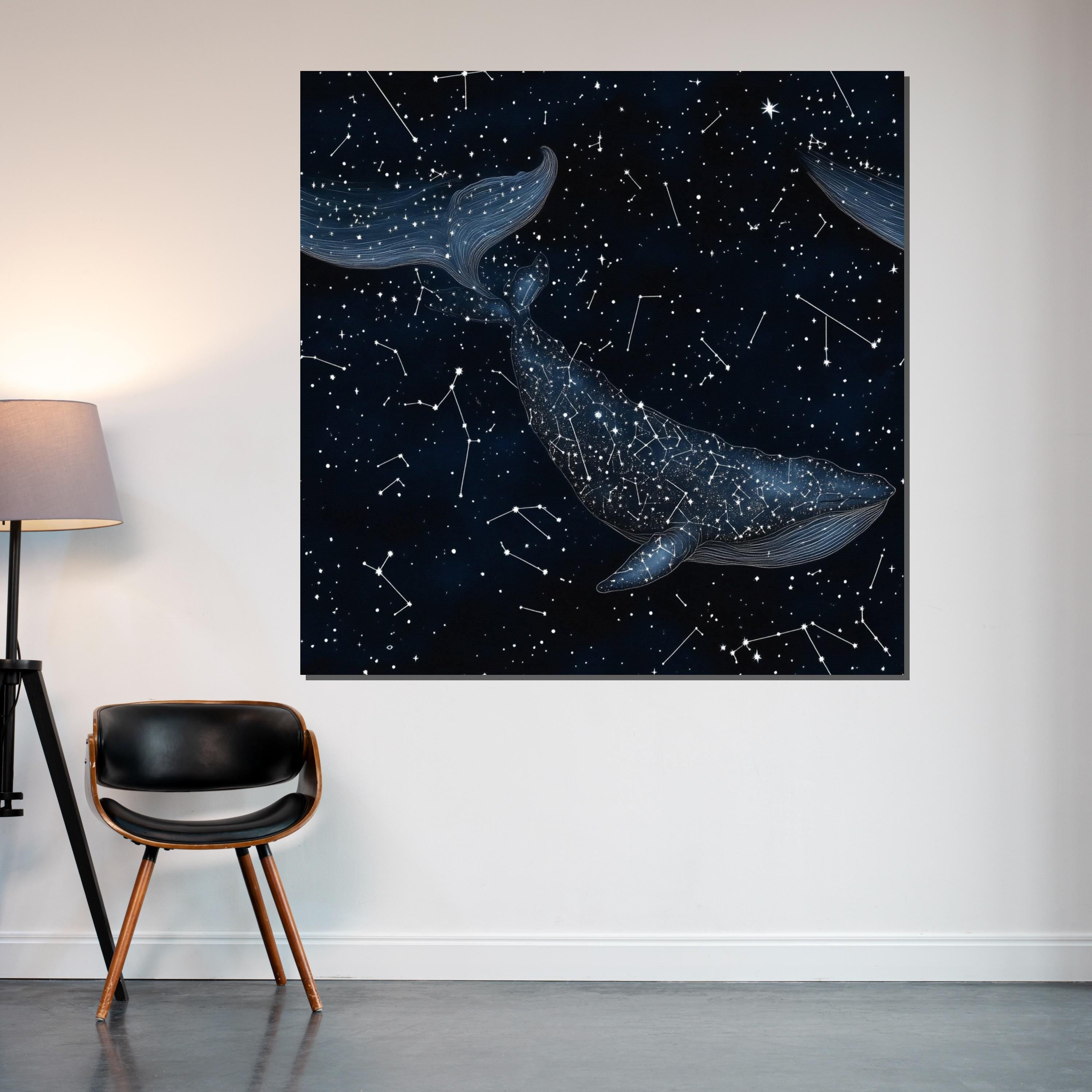 Celestial Whale Canvas, Starry Night Whale Art, Constellation Wall Print, Space Ocean Poster, Wall Art Canvas Design, Ready To Hang