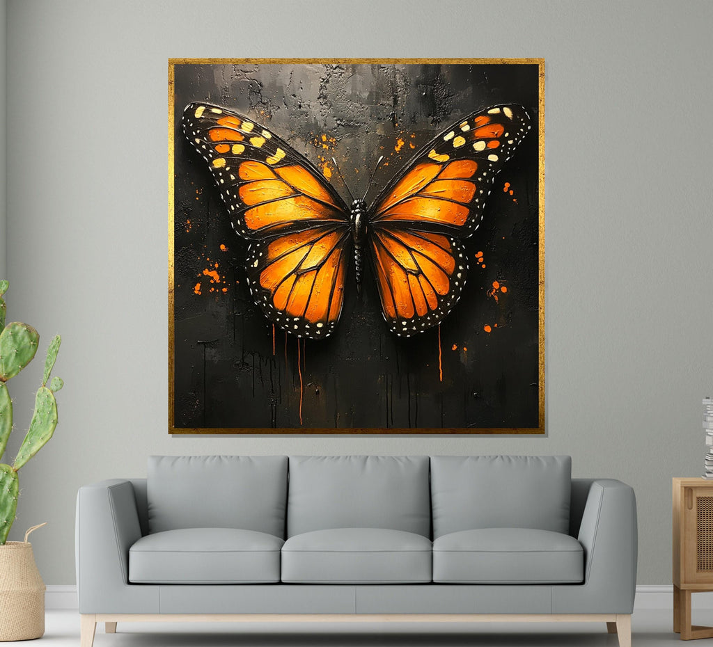 Orange Monarch Butterfly Canvas, Butterfly Wall Art, Monarch Poster, Wall Art Canvas Design, Ready to Hang Decoration