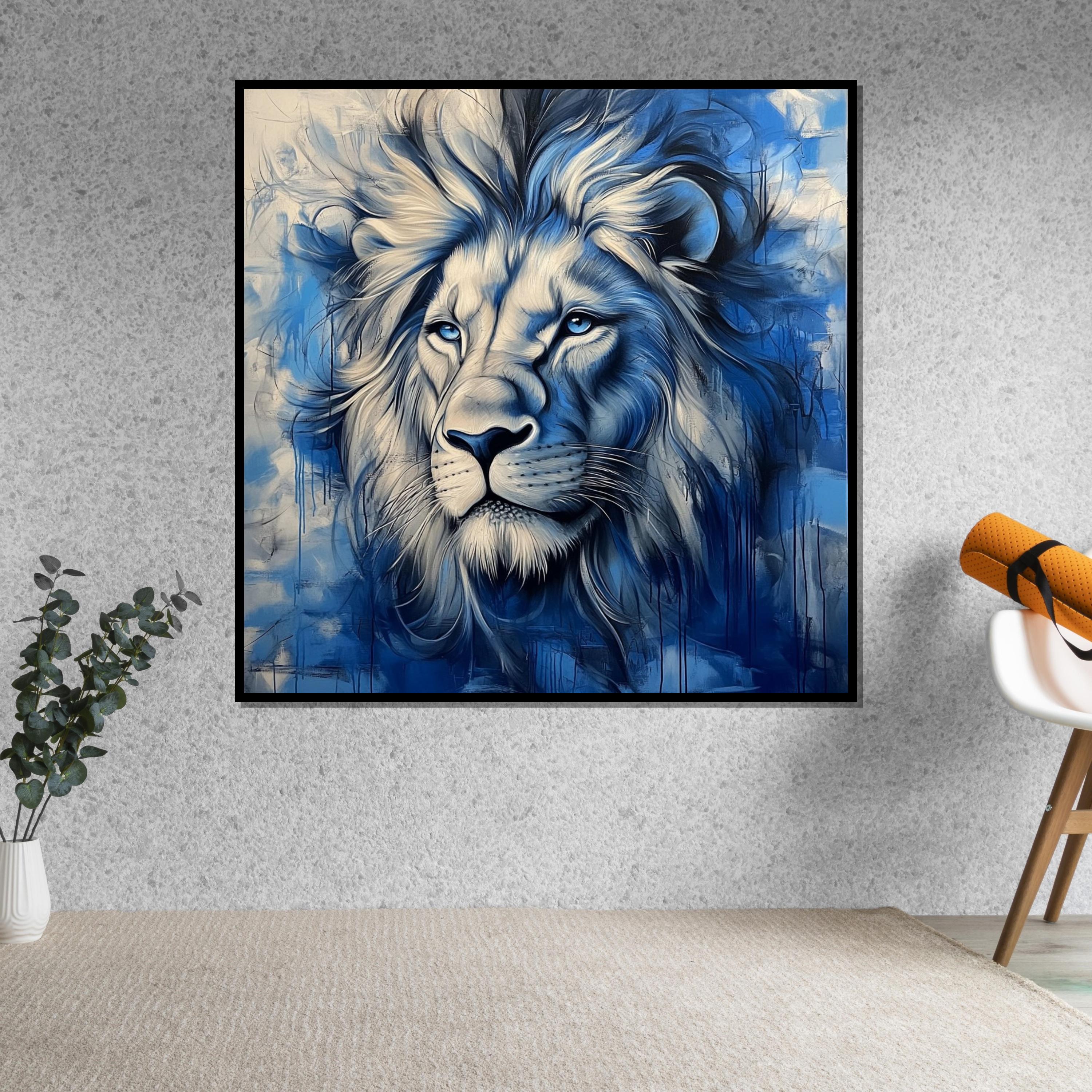 Majestic Blue Lion Canvas, Regal Animal Wall Art, Blue Lion Wall Print, Wildlife Poster, Wall Art Canvas Design, Ready to Hang