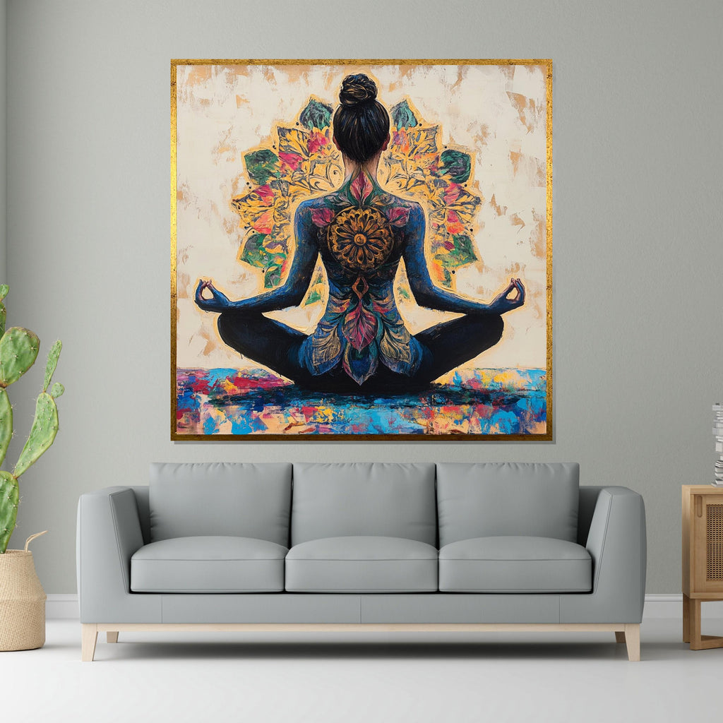 Yoga Mandala Canvas Art, Meditation Poster, Spiritual Wall Art Canvas, Colorful Meditation Print, Wall Art Canvas Design, Ready to Hang