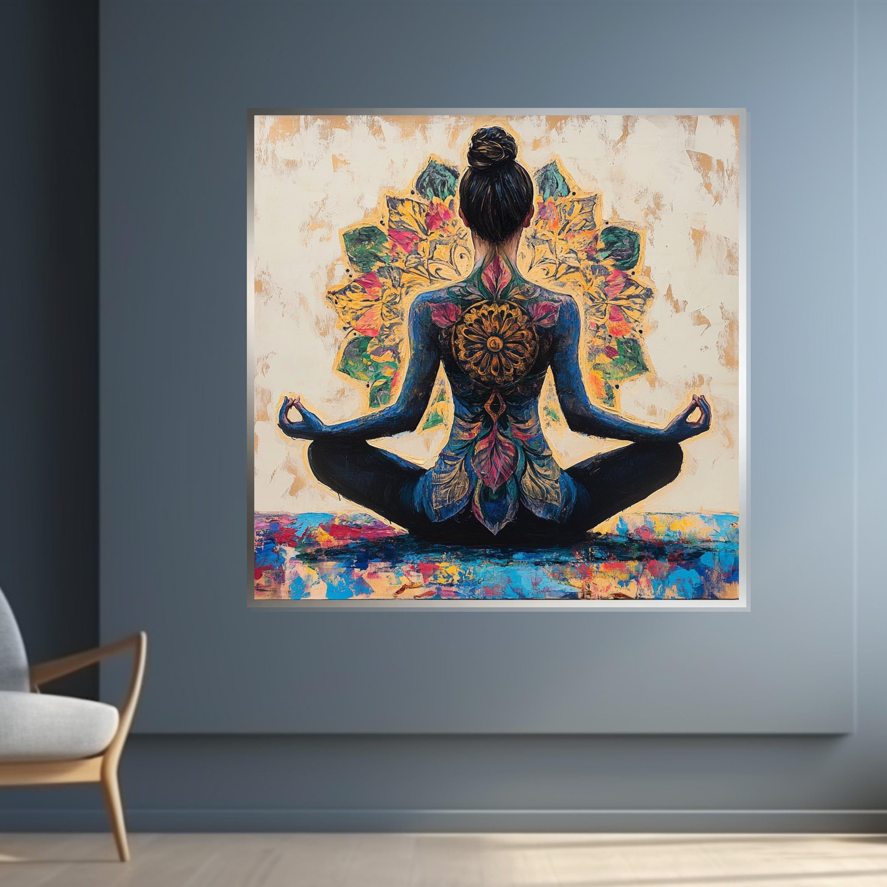 Yoga Mandala Canvas Art, Meditation Poster, Spiritual Wall Art Canvas, Colorful Meditation Print, Wall Art Canvas Design, Ready to Hang