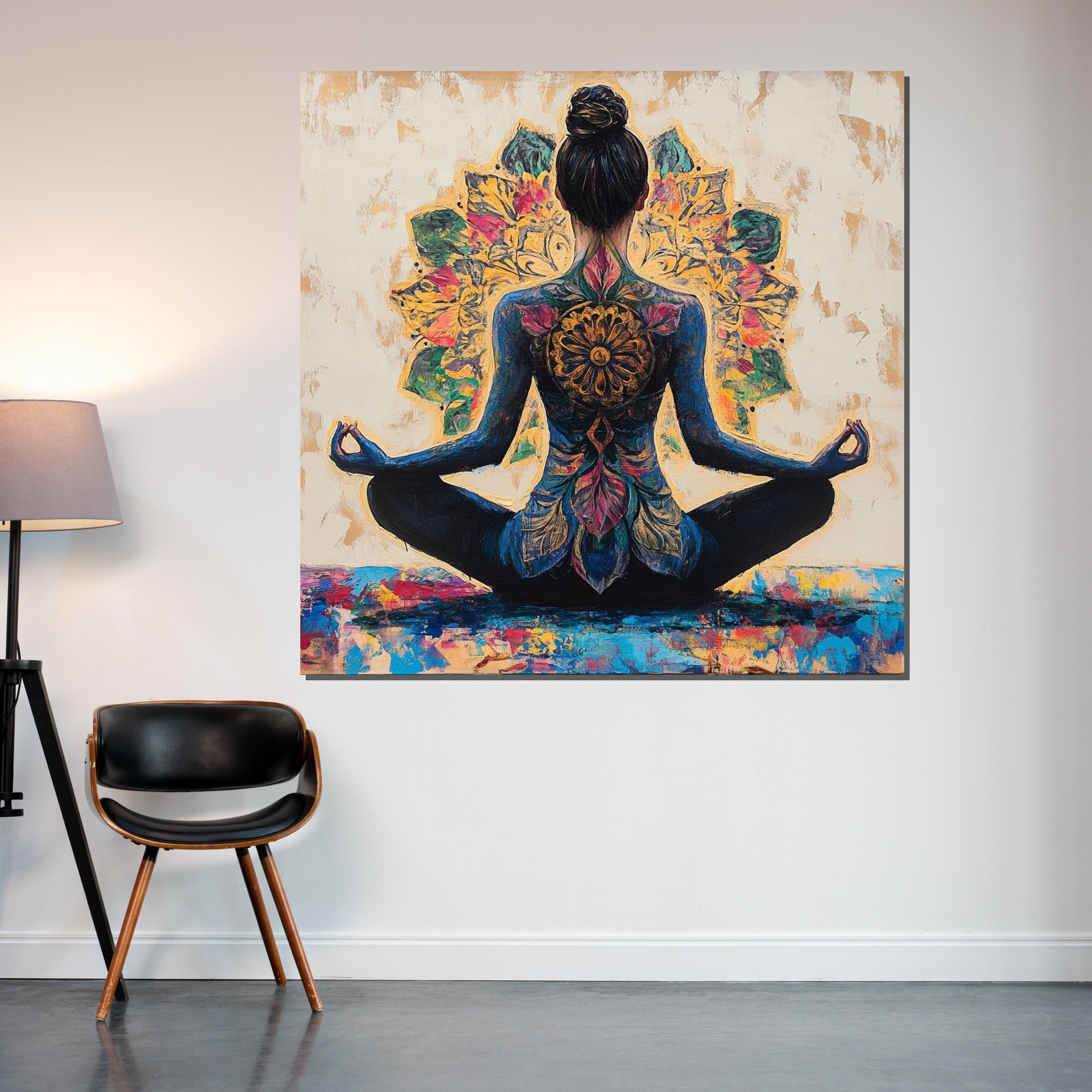 Yoga Mandala Canvas Art, Meditation Poster, Spiritual Wall Art Canvas, Colorful Meditation Print, Wall Art Canvas Design, Ready to Hang