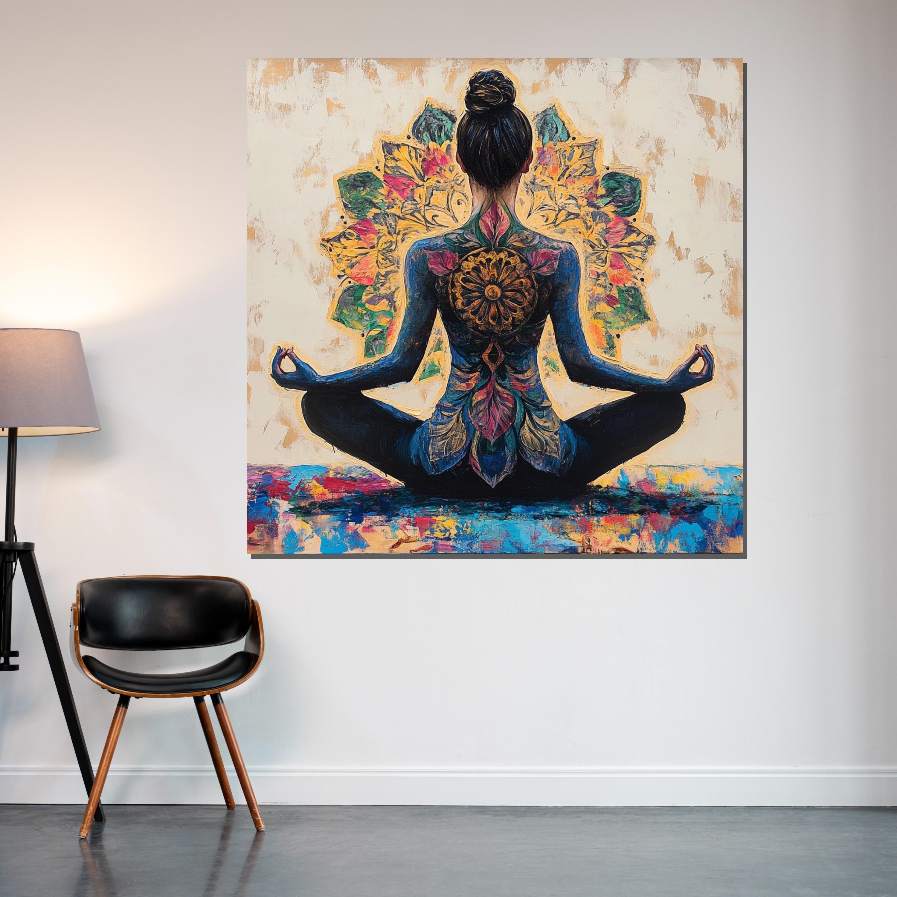 Yoga Mandala Canvas Art, Meditation Poster, Spiritual Wall Art Canvas, Colorful Meditation Print, Wall Art Canvas Design, Ready to Hang