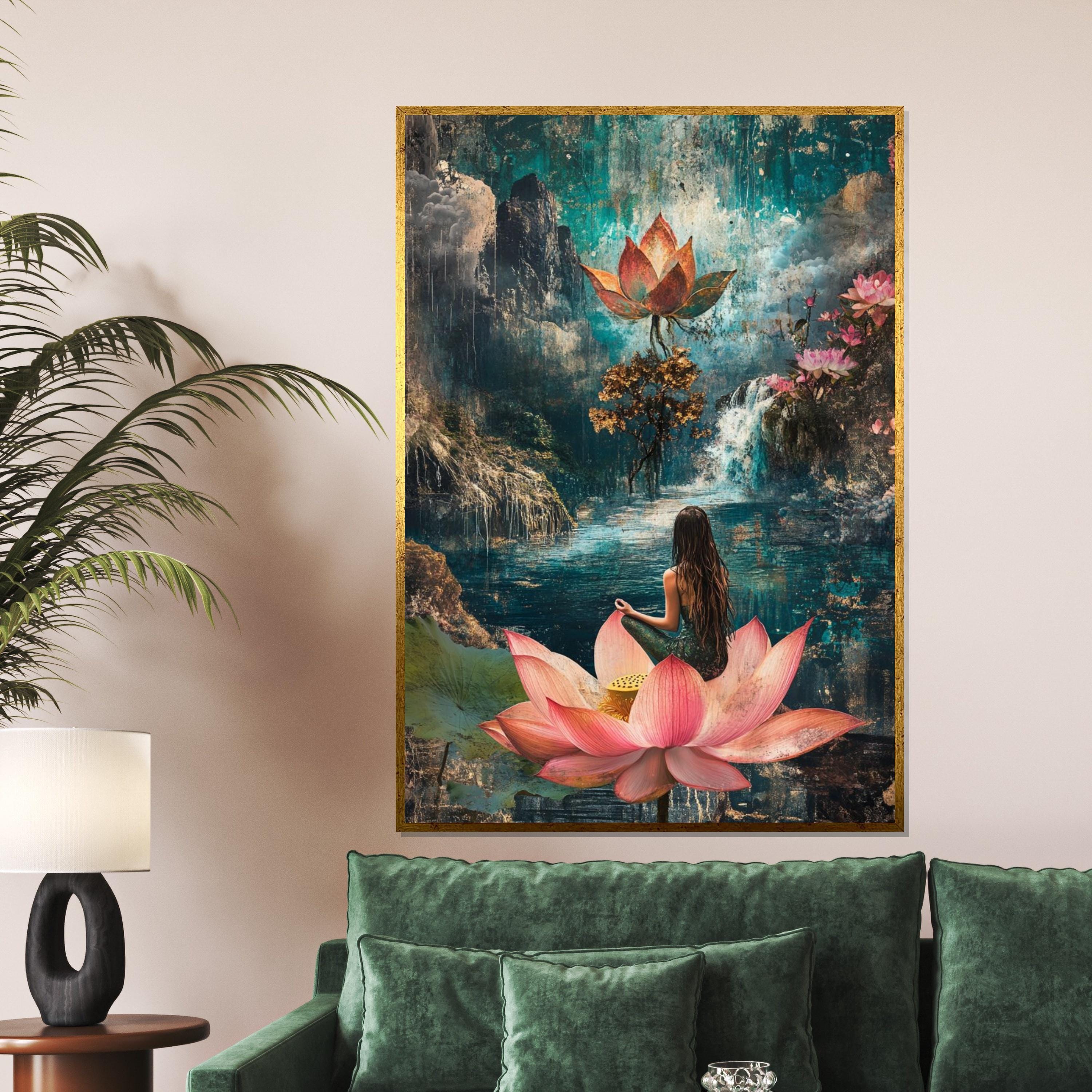 Mystical Lotus Meditation, Lotus Canvas Art, Serene Wall Art, Nature Zen Poster, Canvas Wall Design, Ready to Hang Decoration
