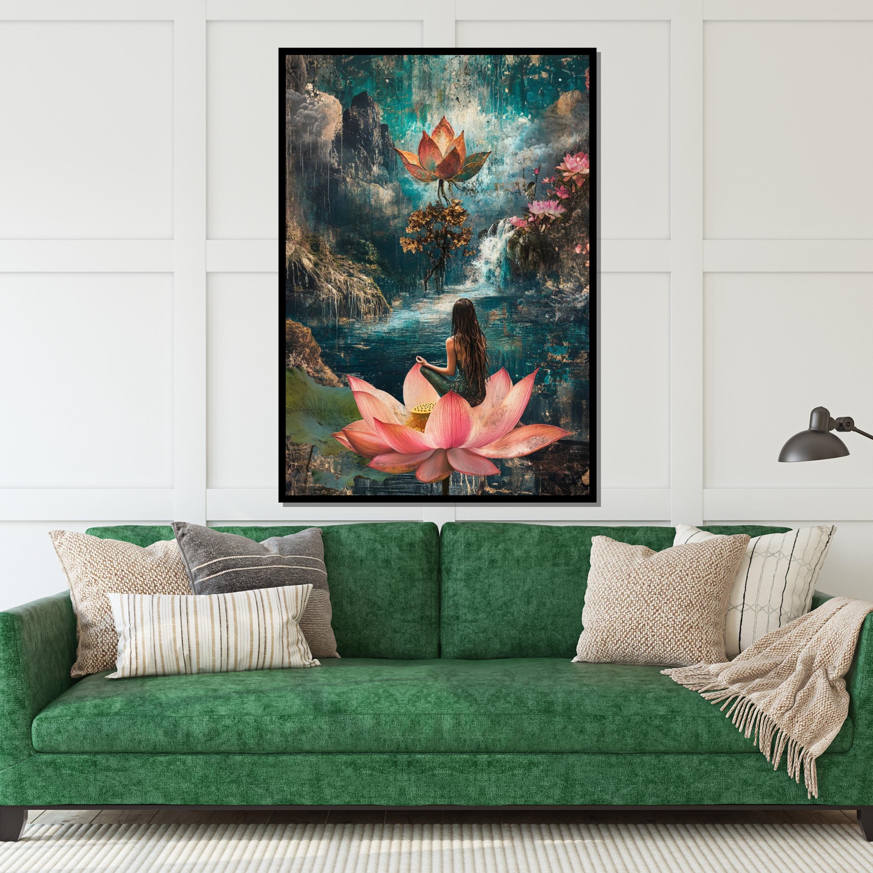 Mystical Lotus Meditation, Lotus Canvas Art, Serene Wall Art, Nature Zen Poster, Canvas Wall Design, Ready to Hang Decoration