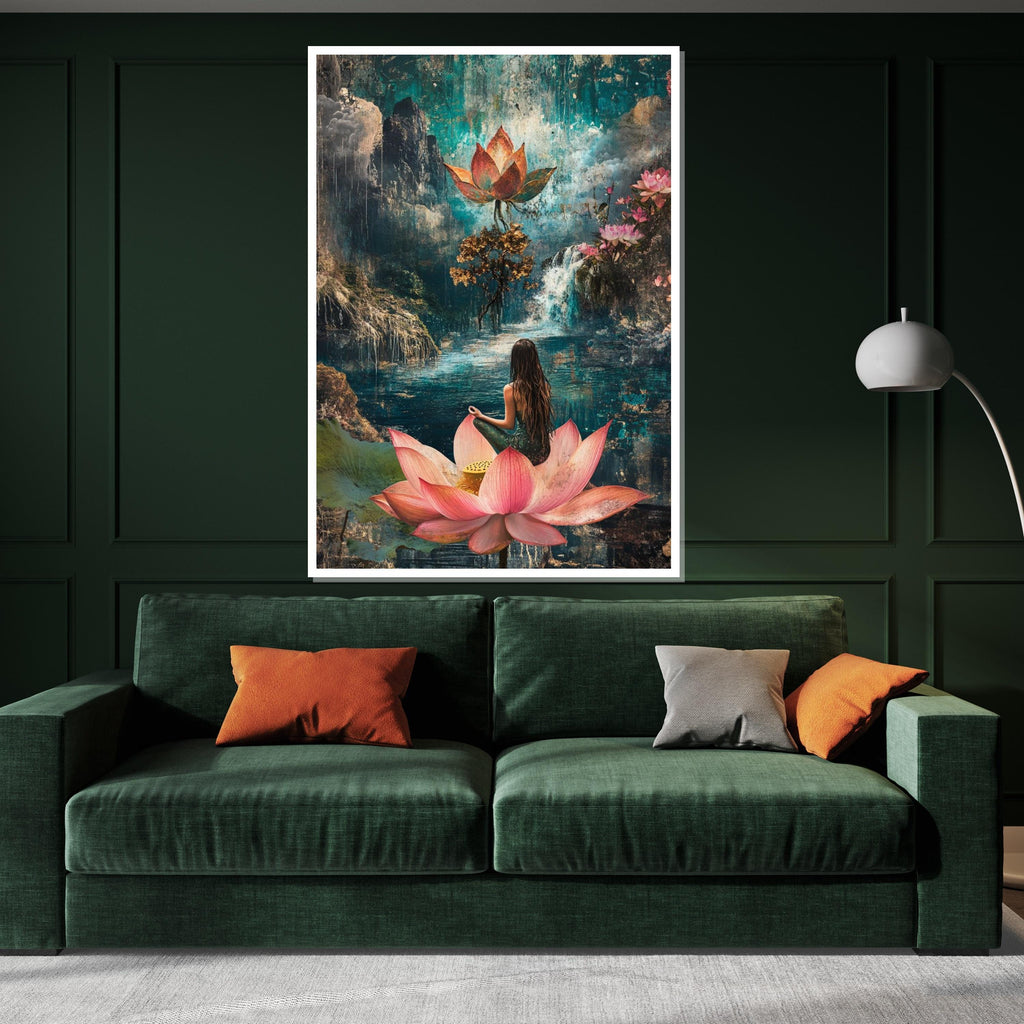Mystical Lotus Meditation, Lotus Canvas Art, Serene Wall Art, Nature Zen Poster, Canvas Wall Design, Ready to Hang Decoration