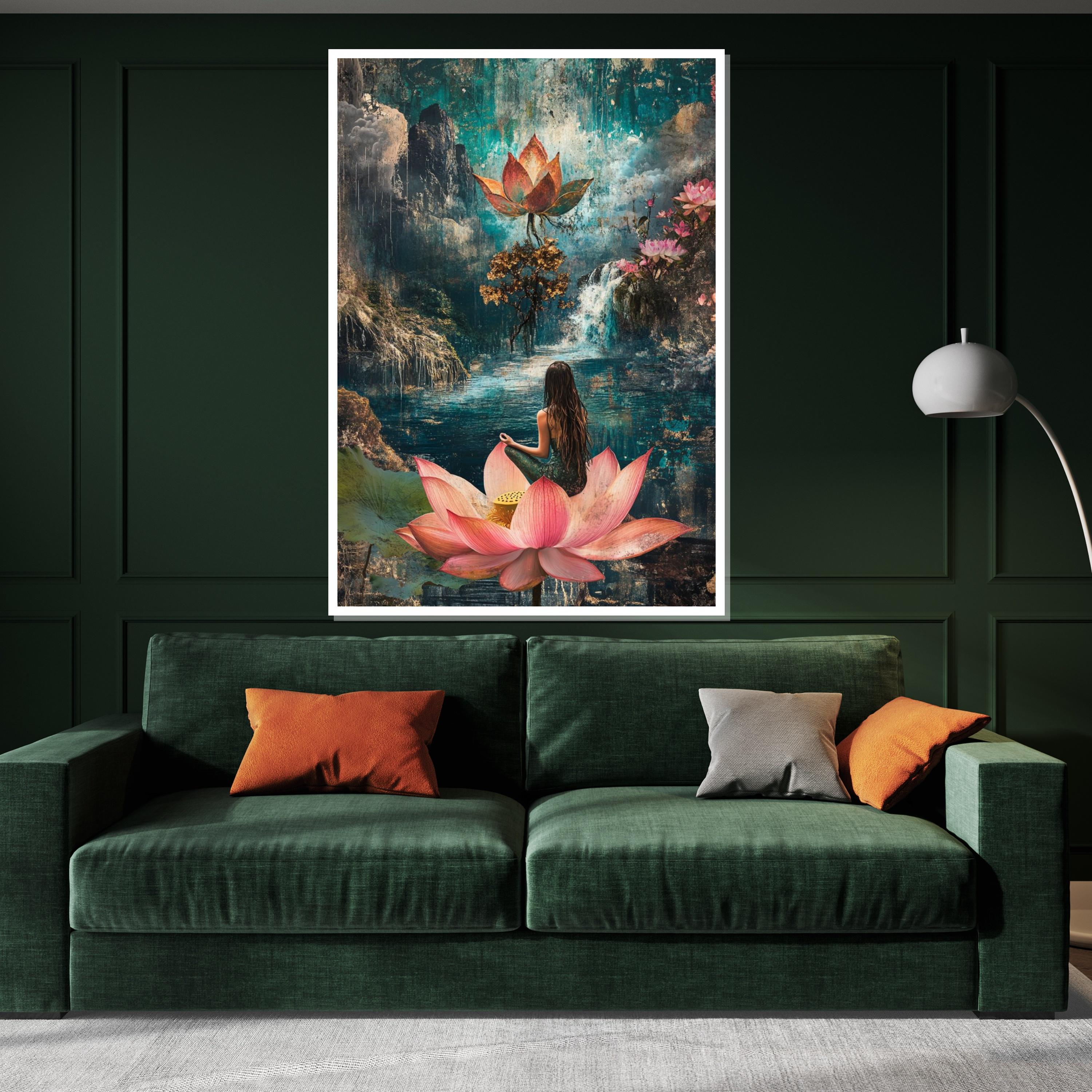 Mystical Lotus Meditation, Lotus Canvas Art, Serene Wall Art, Nature Zen Poster, Canvas Wall Design, Ready to Hang Decoration