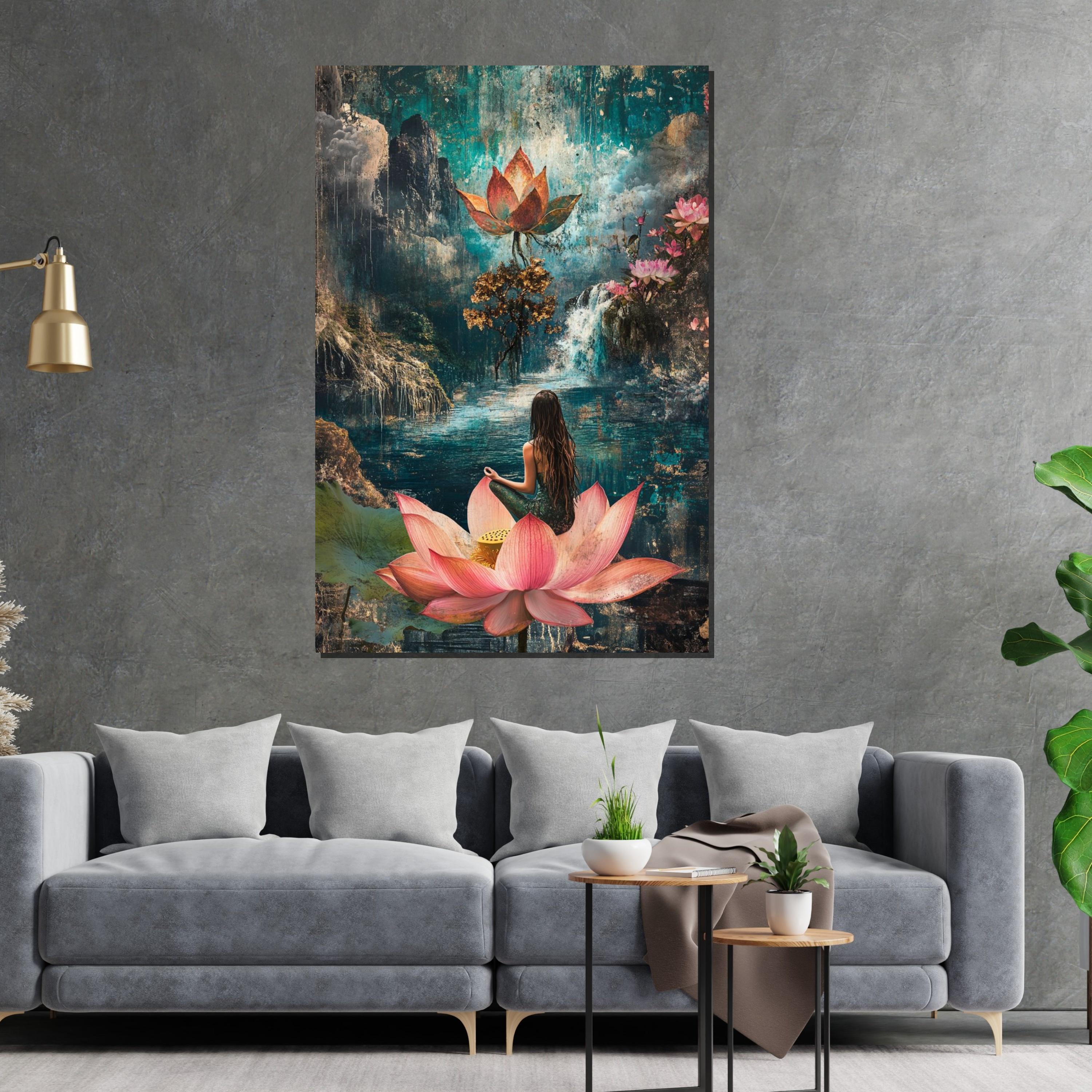 Mystical Lotus Meditation, Lotus Canvas Art, Serene Wall Art, Nature Zen Poster, Canvas Wall Design, Ready to Hang Decoration
