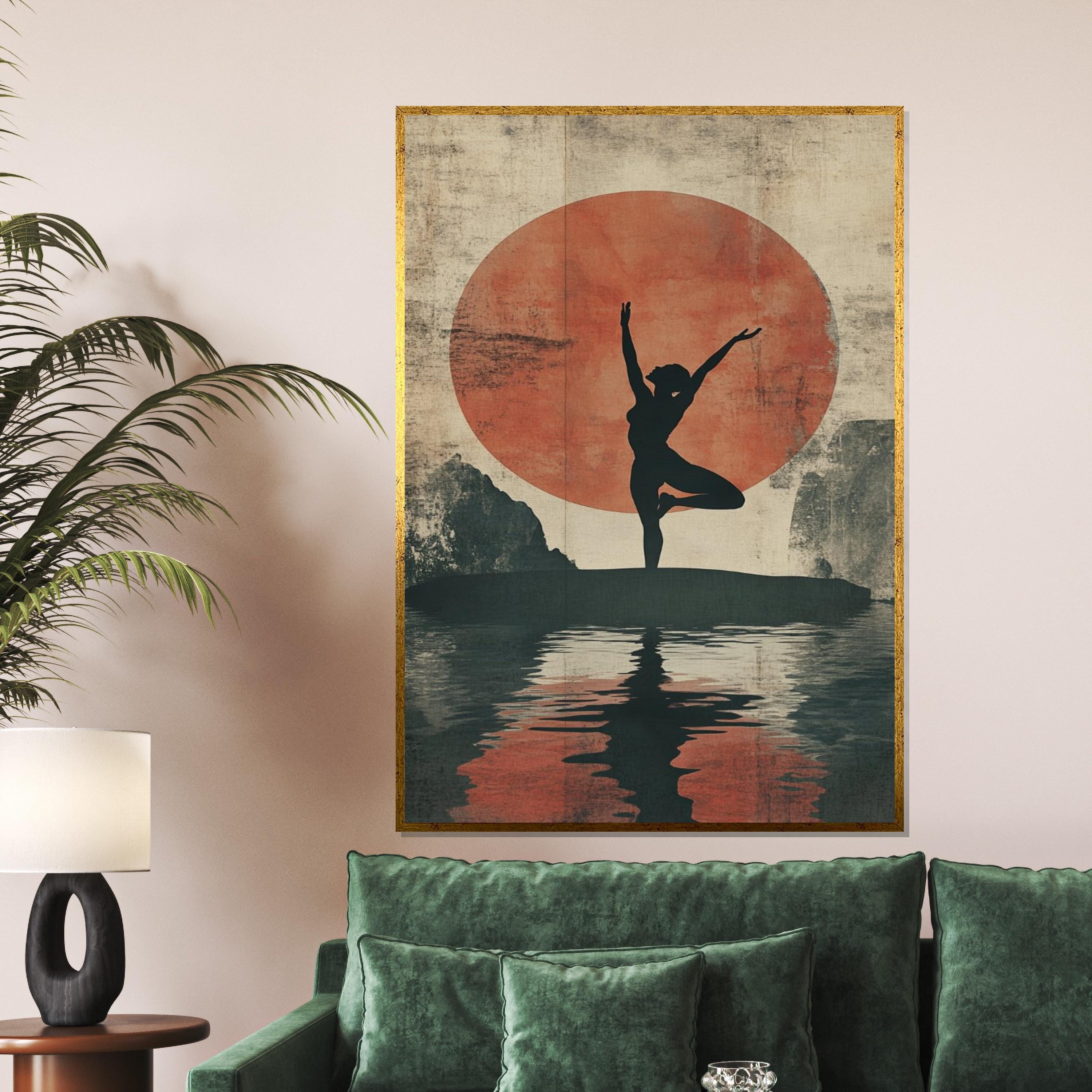 Silhouette Yoga Canvas, Sunset Reflection Poster, Meditation Art, Wall Art Canvas Design, Zen Decor, Ready to Hang, Relaxing Home Decor
