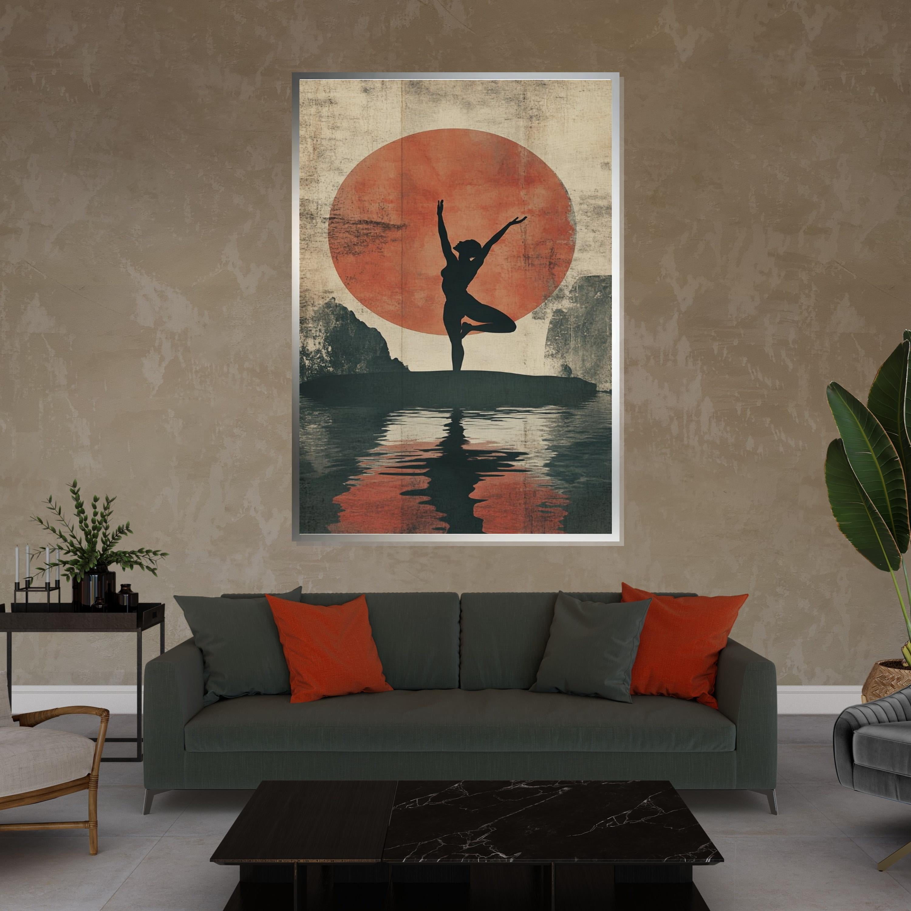Silhouette Yoga Canvas, Sunset Reflection Poster, Meditation Art, Wall Art Canvas Design, Zen Decor, Ready to Hang, Relaxing Home Decor