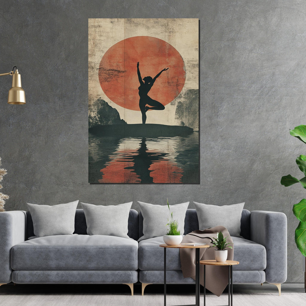 Silhouette Yoga Canvas, Sunset Reflection Poster, Meditation Art, Wall Art Canvas Design, Zen Decor, Ready to Hang, Relaxing Home Decor