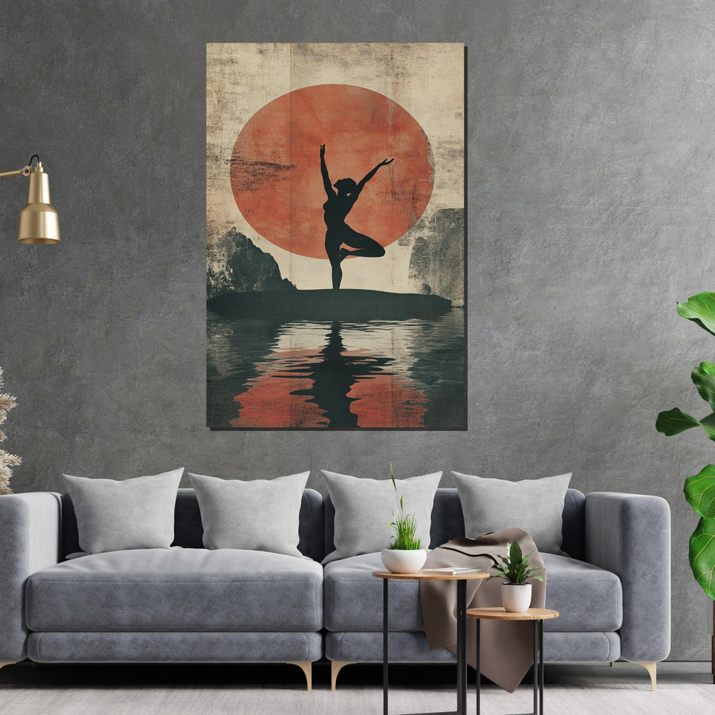 Silhouette Yoga Canvas, Sunset Reflection Poster, Meditation Art, Wall Art Canvas Design, Zen Decor, Ready to Hang, Relaxing Home Decor