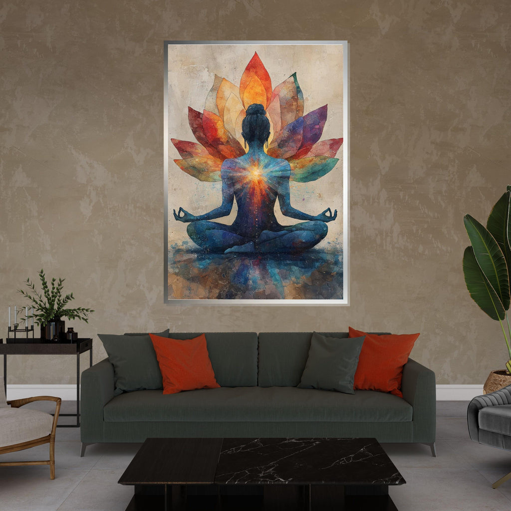 Meditative Lotus Canvas, Yoga Art, Colorful Meditation Poster, Wall Art Canvas Design, Chakra Energy, Ready to Hang Decoration