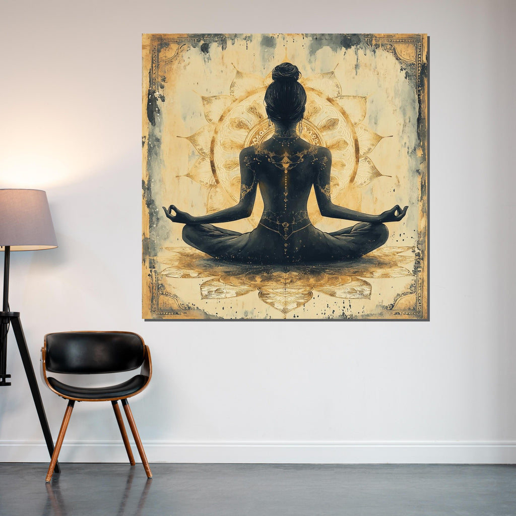 Meditative Lotus, Yoga Art Canvas, Spiritual Wall Art, Mandala Meditation Print, Zen Decor, Wall Art Canvas Design, Ready To Hang
