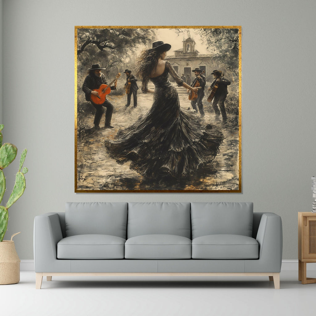 Flamenco Dancer Canvas, Spanish Music Wall Art, Guitarist Painting, Dance Scene Print, Wall Art Canvas Design, Ready to Hang Décor