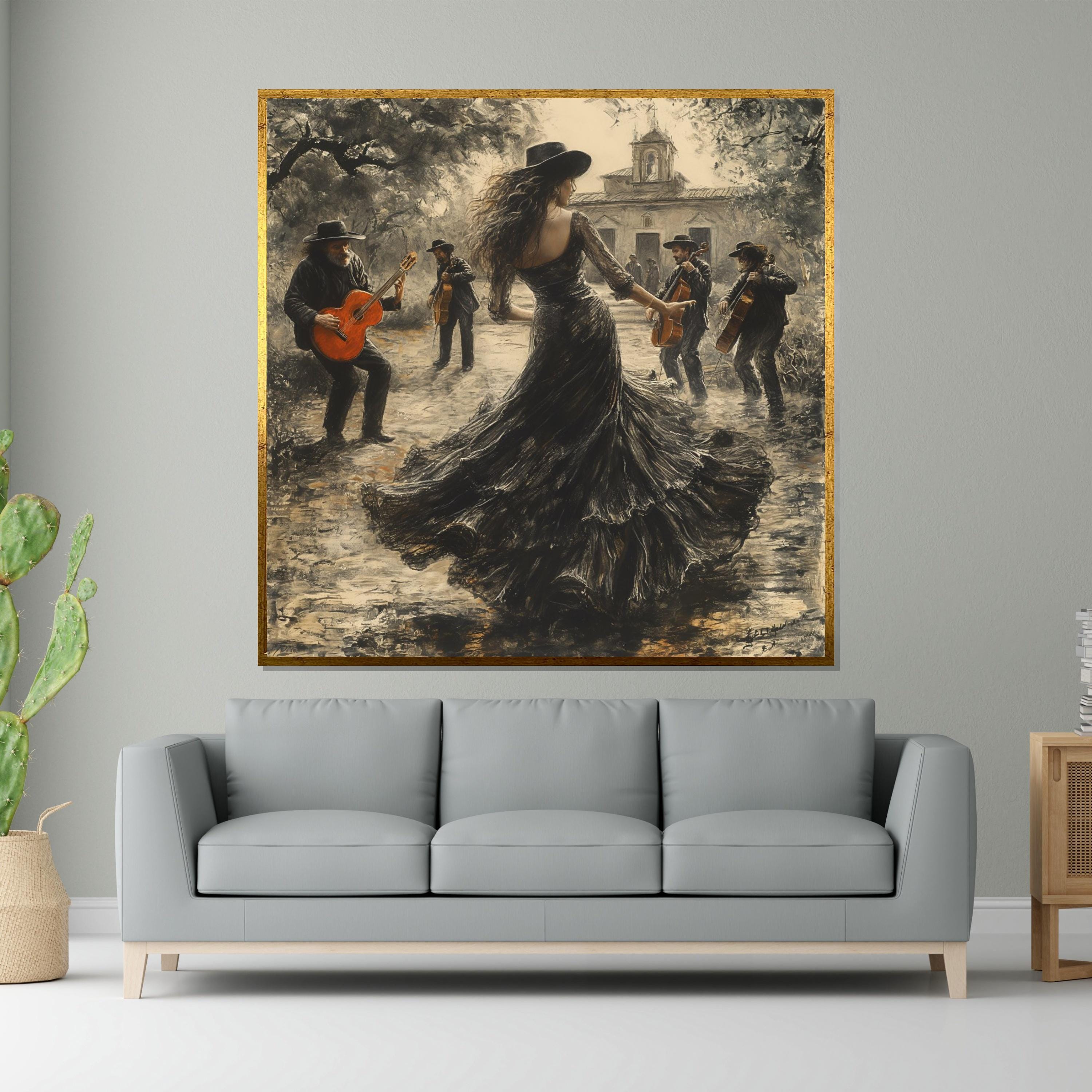 Flamenco Dancer Canvas, Spanish Music Wall Art, Guitarist Painting, Dance Scene Print, Wall Art Canvas Design, Ready to Hang Décor