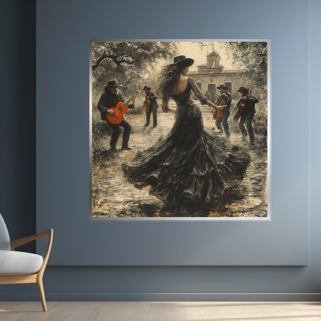 Flamenco Dancer Canvas, Spanish Music Wall Art, Guitarist Painting, Dance Scene Print, Wall Art Canvas Design, Ready to Hang Décor