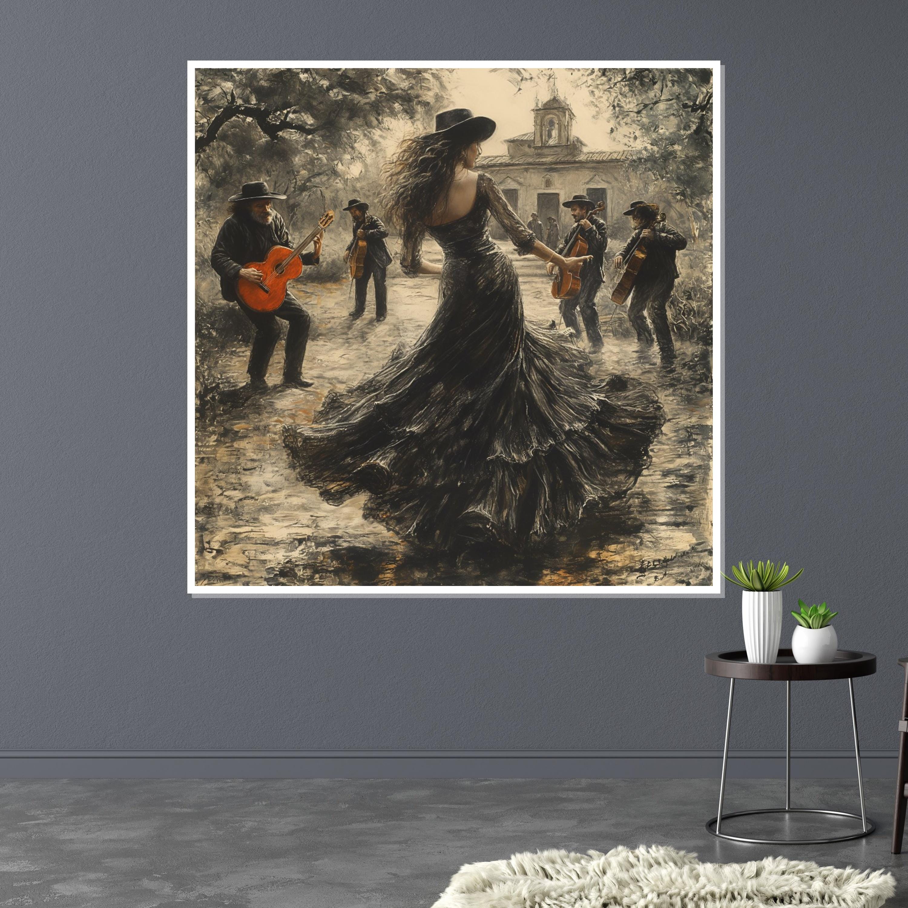 Flamenco Dancer Canvas, Spanish Music Wall Art, Guitarist Painting, Dance Scene Print, Wall Art Canvas Design, Ready to Hang Décor