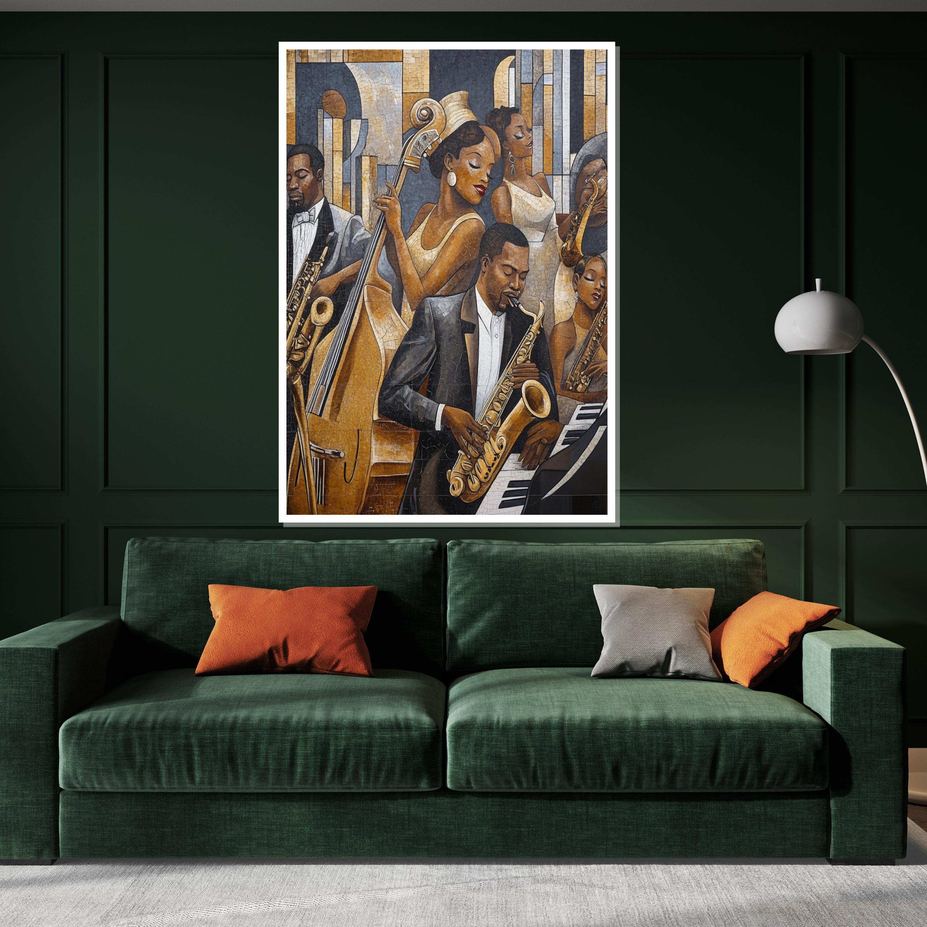 Jazz Ensemble Canvas, Elegant Musicians Wall Art, Saxophone Jazz Band Print, Wall Art Canvas Design, Ready to Hang Decoration