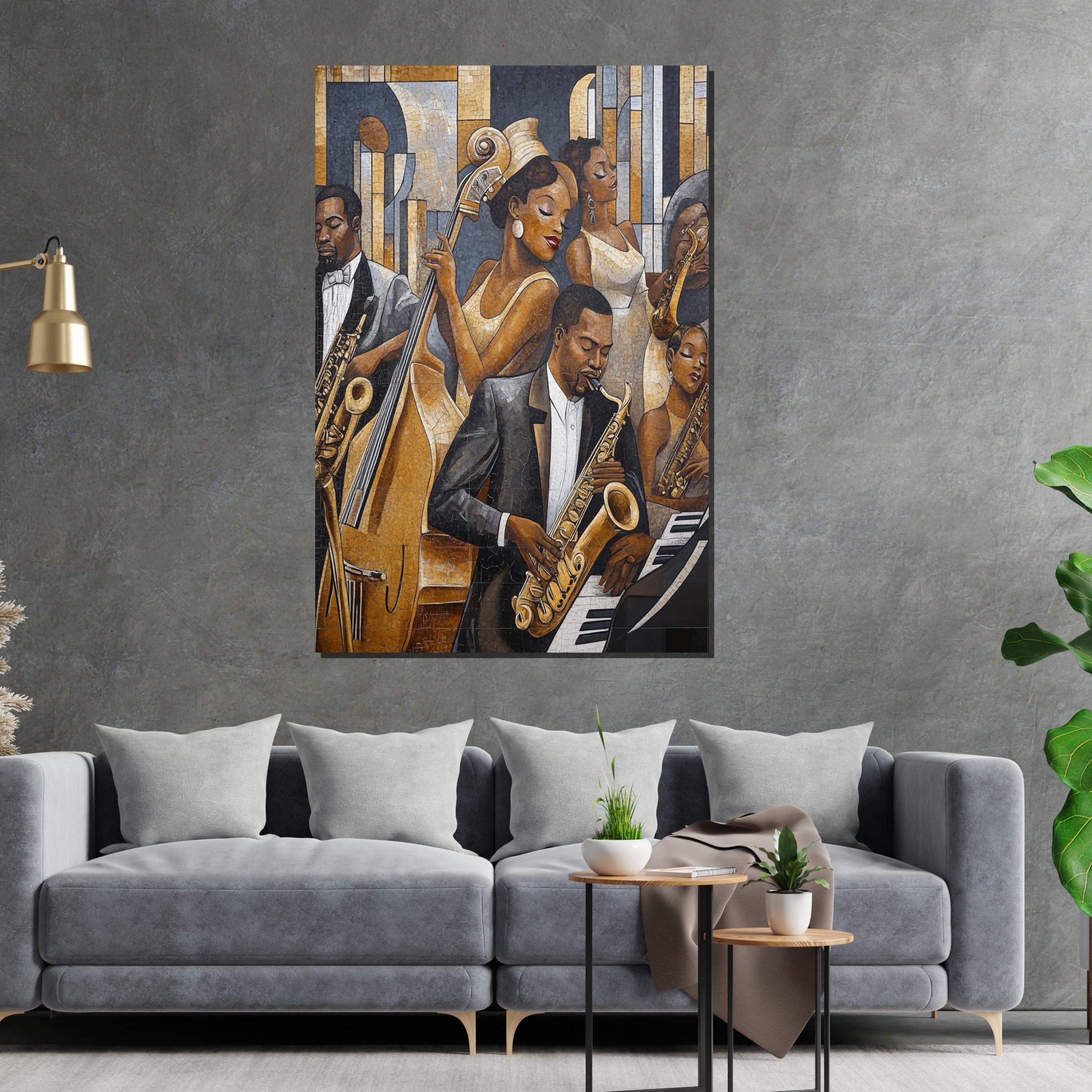 Jazz Ensemble Canvas, Elegant Musicians Wall Art, Saxophone Jazz Band Print, Wall Art Canvas Design, Ready to Hang Decoration