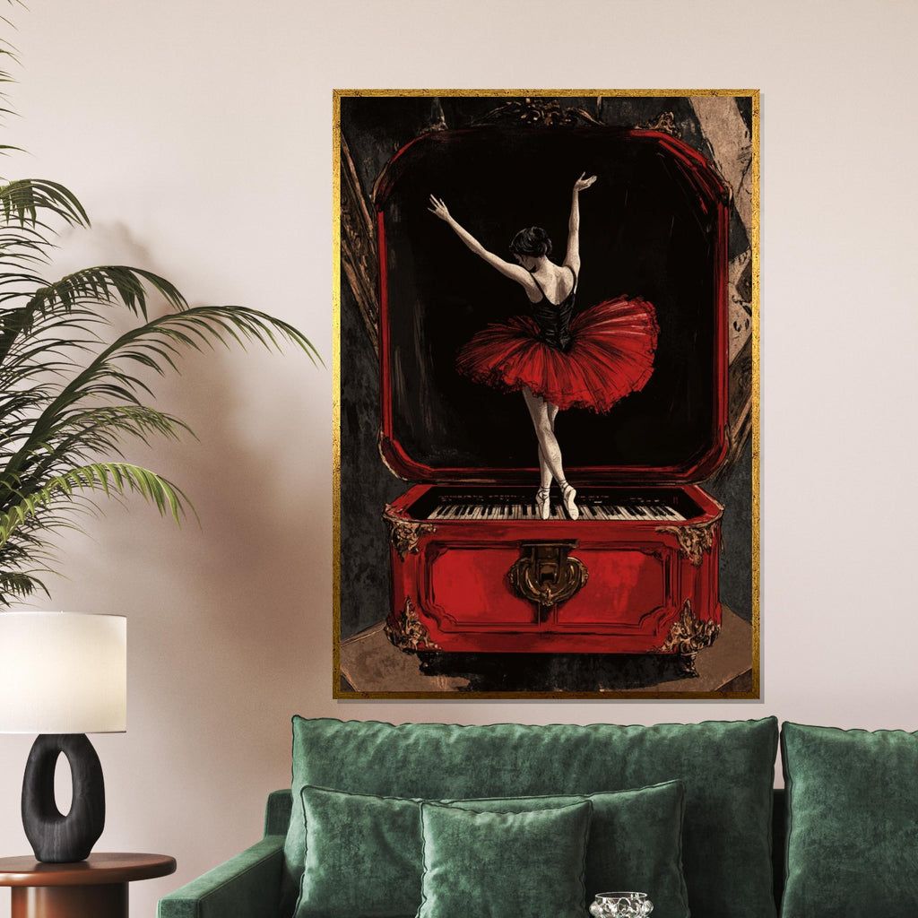 Ballerina Music Box Canvas, Red Dress Ballet Art, Elegant Wall Art, Dancer Print, Classic Style Decor, Wall Art Canvas Design, Ready to Hang