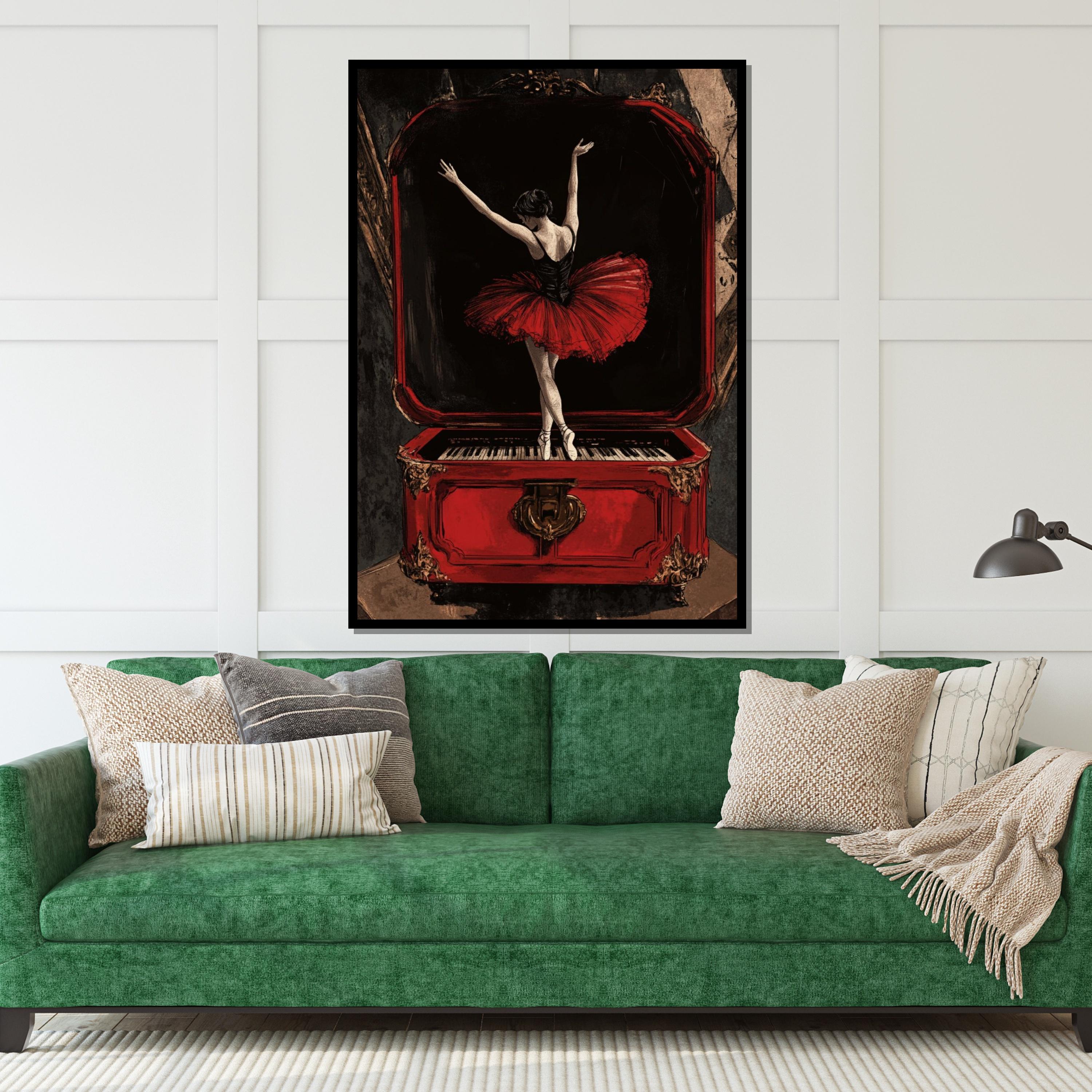 Ballerina Music Box Canvas, Red Dress Ballet Art, Elegant Wall Art, Dancer Print, Classic Style Decor, Wall Art Canvas Design, Ready to Hang