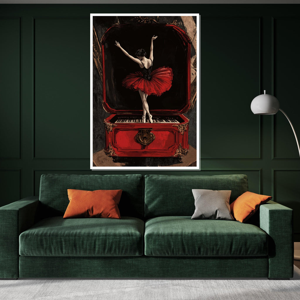 Ballerina Music Box Canvas, Red Dress Ballet Art, Elegant Wall Art, Dancer Print, Classic Style Decor, Wall Art Canvas Design, Ready to Hang