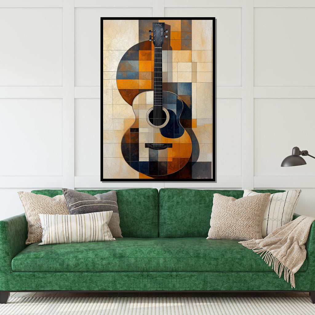 Geometric Guitar Canvas, Modern Guitar Wall Art, Abstract Music Canvas, Wall Art Canvas Design, Ready To Hang Decoration