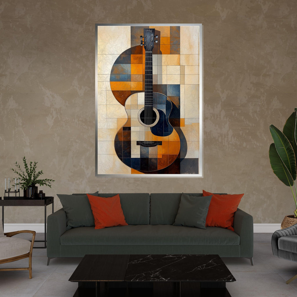 Geometric Guitar Canvas, Modern Guitar Wall Art, Abstract Music Canvas, Wall Art Canvas Design, Ready To Hang Decoration