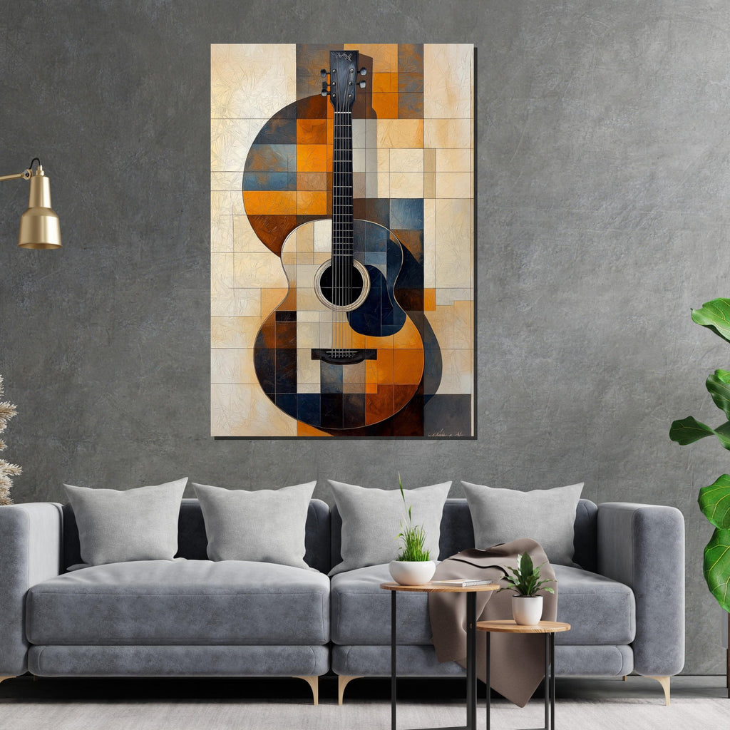 Geometric Guitar Canvas, Modern Guitar Wall Art, Abstract Music Canvas, Wall Art Canvas Design, Ready To Hang Decoration