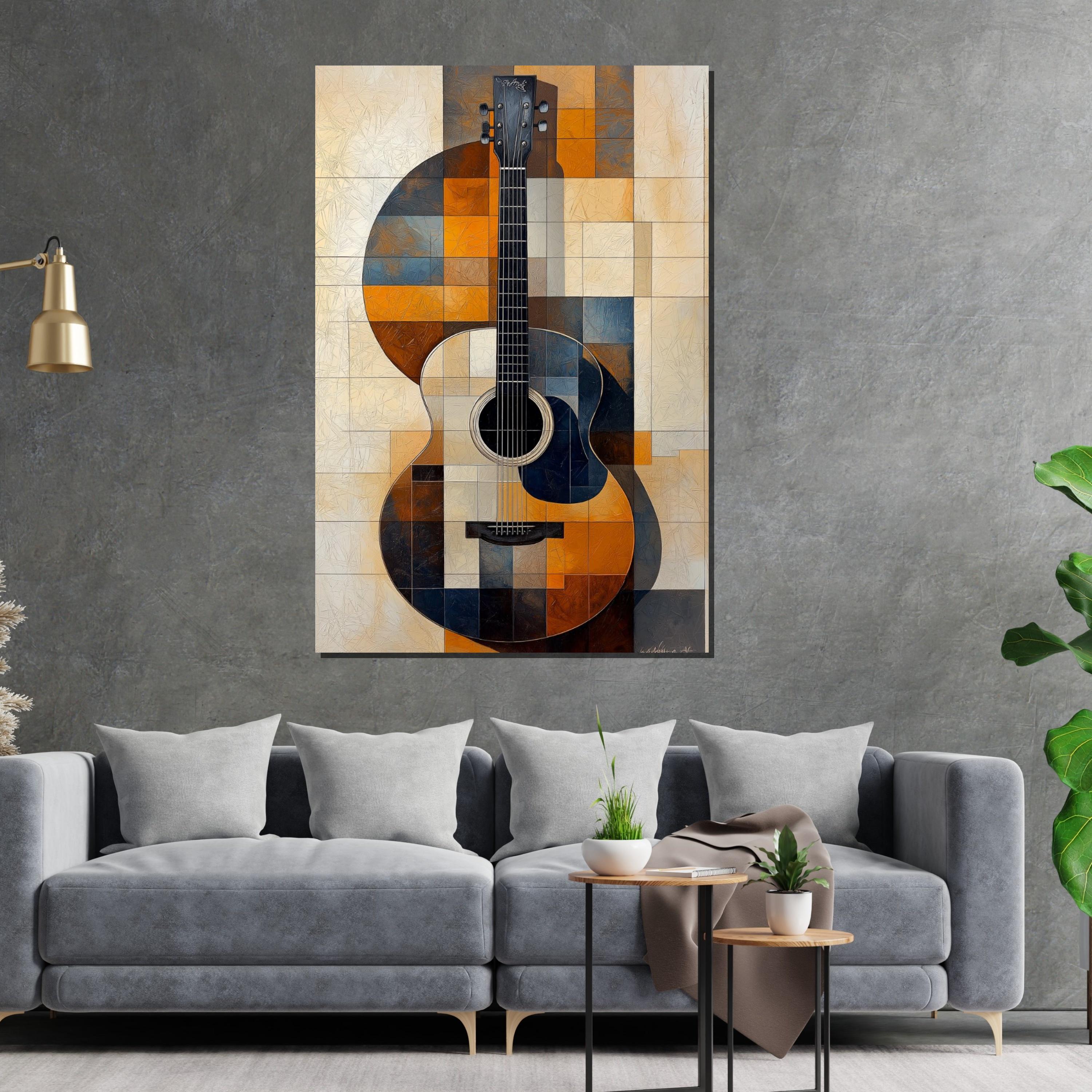 Geometric Guitar Canvas, Modern Guitar Wall Art, Abstract Music Canvas, Wall Art Canvas Design, Ready To Hang Decoration