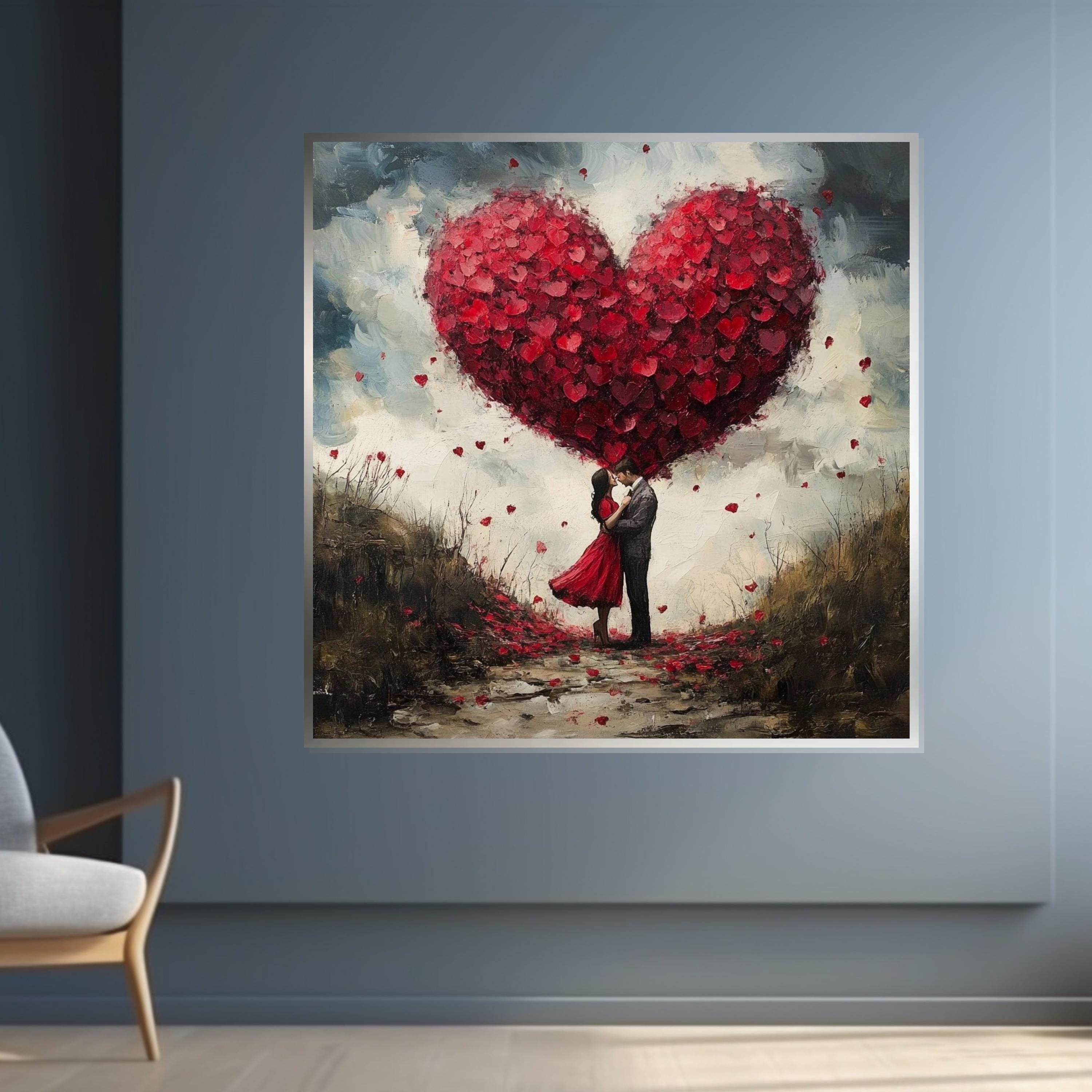 Romantic Heart Canvas, Couple in Love Art, Heart Balloon Wall Art, Romantic Wall Decor, Canvas Design, Ready to Hang Decoration