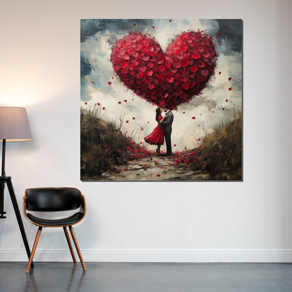 Romantic Heart Canvas, Couple in Love Art, Heart Balloon Wall Art, Romantic Wall Decor, Canvas Design, Ready to Hang Decoration