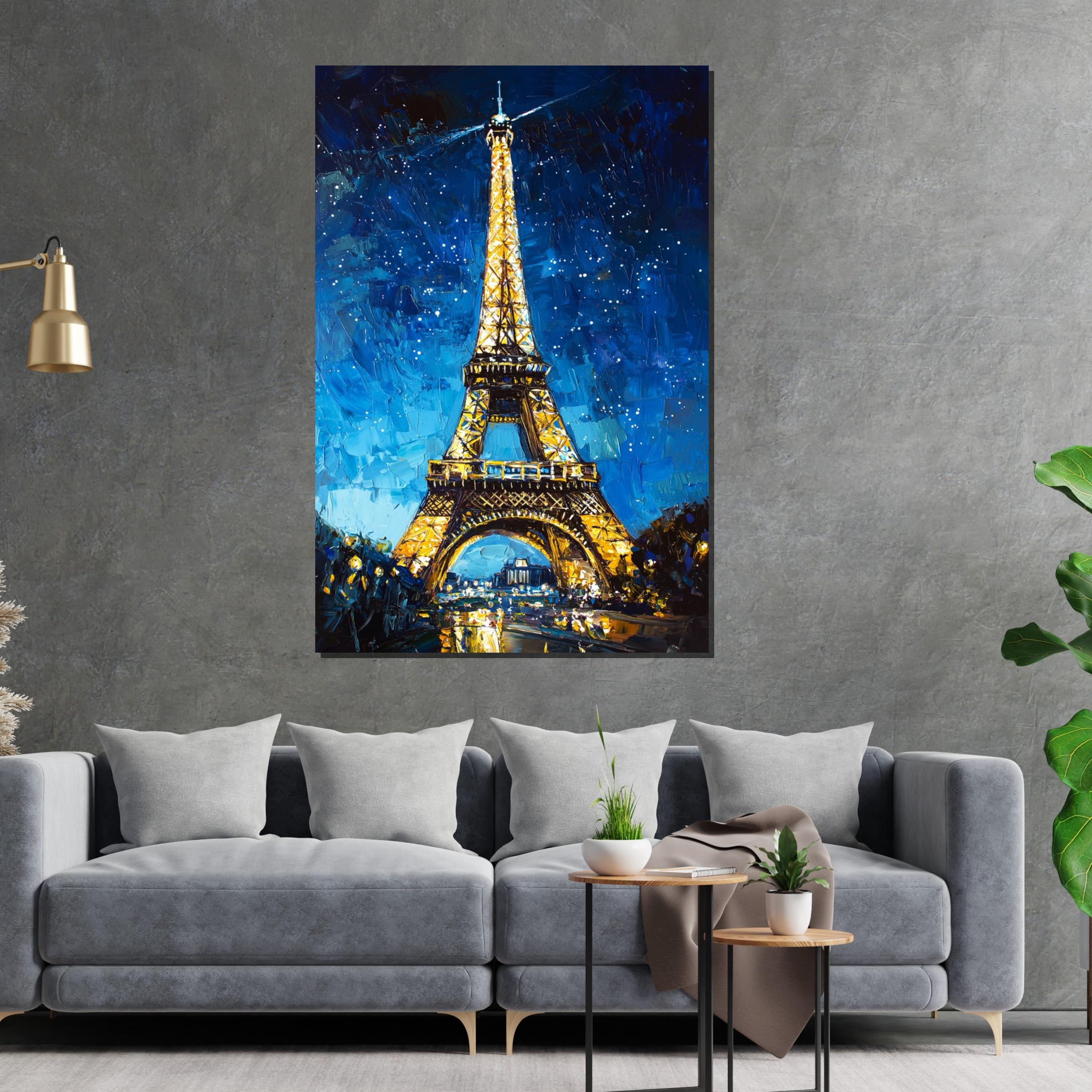 Eiffel Tower Night Canvas, Paris Wall Art, Cityscape Painting, Wall Art Canvas Design, Starry Night Decor, Ready to Hang