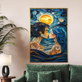 Moonlit Lovers Canvas, Romantic Night Art, Couple Wall Art, Quirky Love Print, Ocean Romance Decor, Wall Art Canvas Design, Ready to Hang