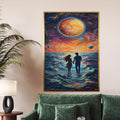 Eternal Sunset Lovers Canvas, Romantic Ocean Walk Art, Cosmic Couple Wall Print, Wall Art Canvas Design, Ready to Hang Decoration