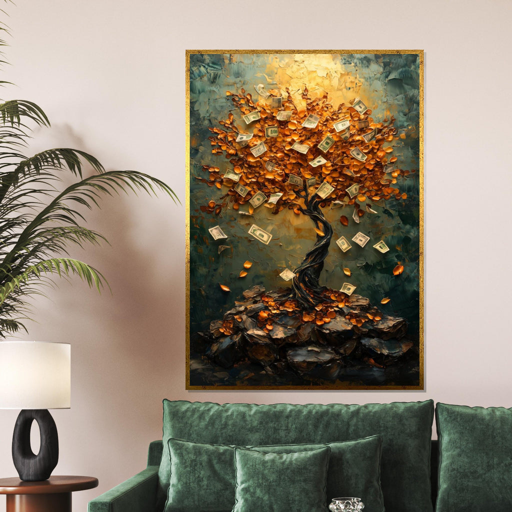 Money Tree Canvas, Prosperity Tree Art, Financial Wall Art, Abstract Canvas Design, Riches Poster, Wall Art Canvas, Ready To Hang Decor
