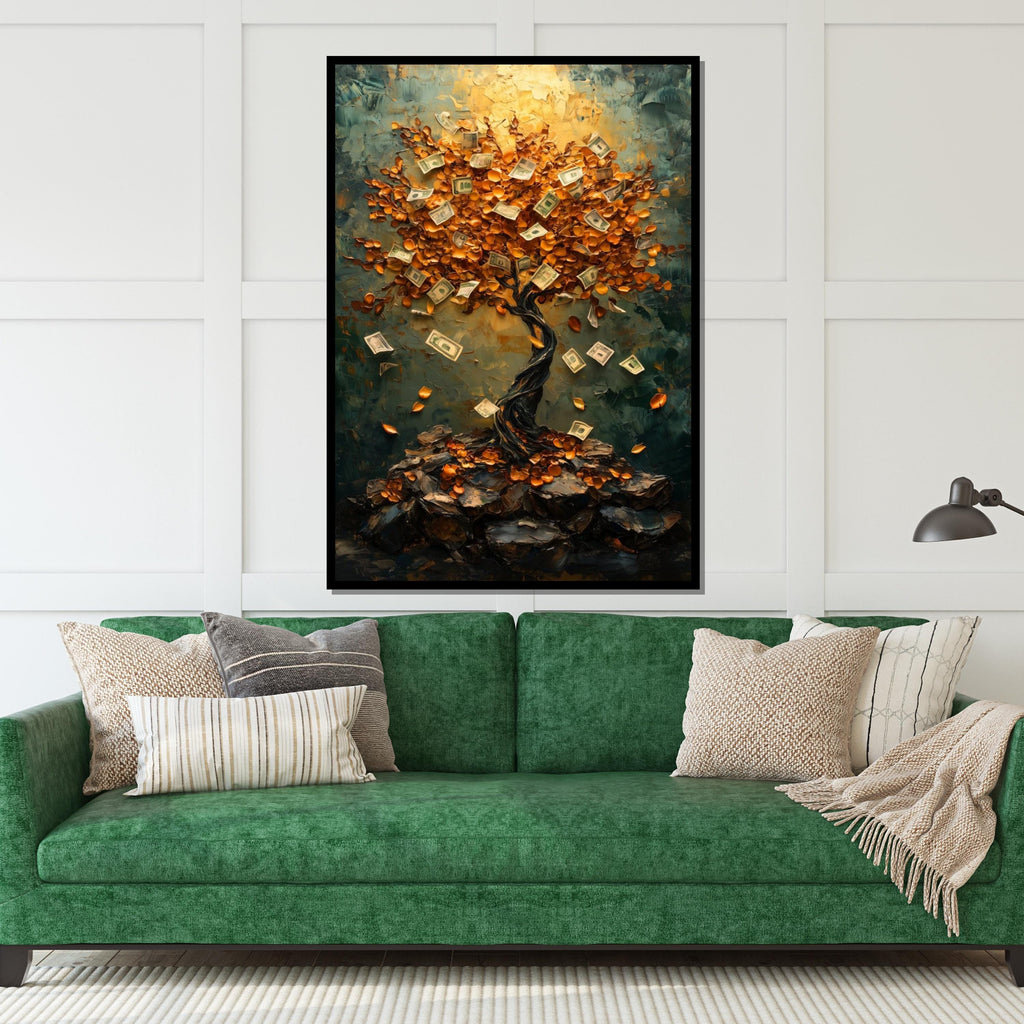 Money Tree Canvas, Prosperity Tree Art, Financial Wall Art, Abstract Canvas Design, Riches Poster, Wall Art Canvas, Ready To Hang Decor
