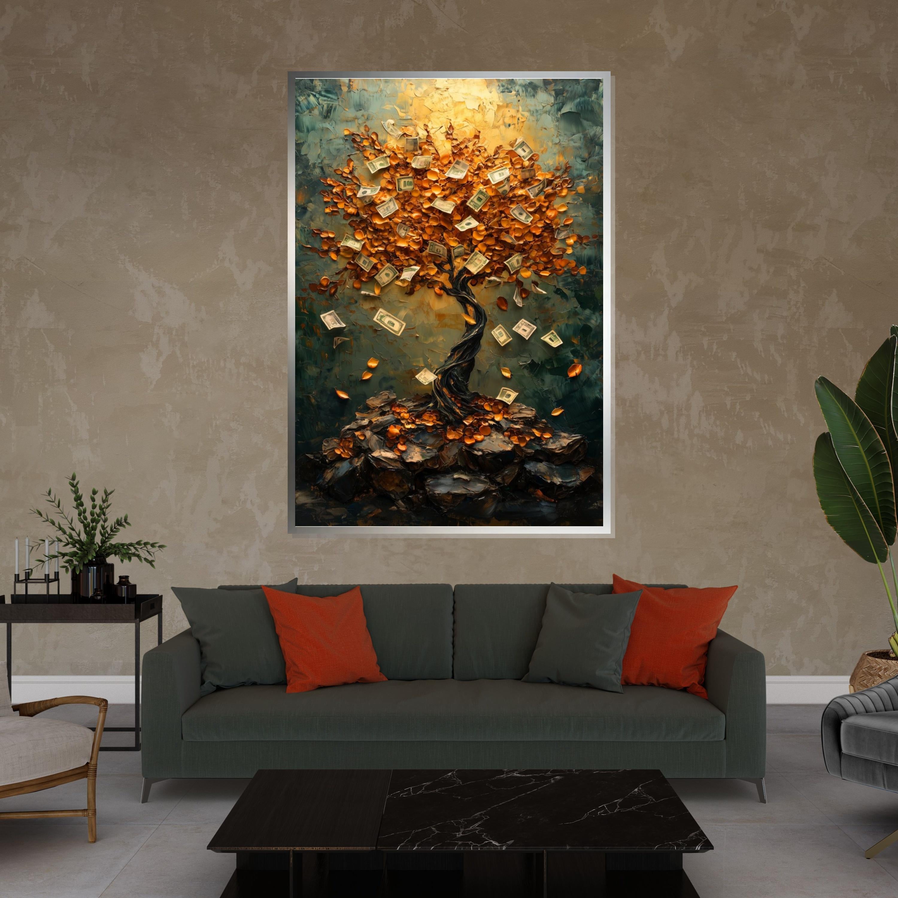 Money Tree Canvas, Prosperity Tree Art, Financial Wall Art, Abstract Canvas Design, Riches Poster, Wall Art Canvas, Ready To Hang Decor