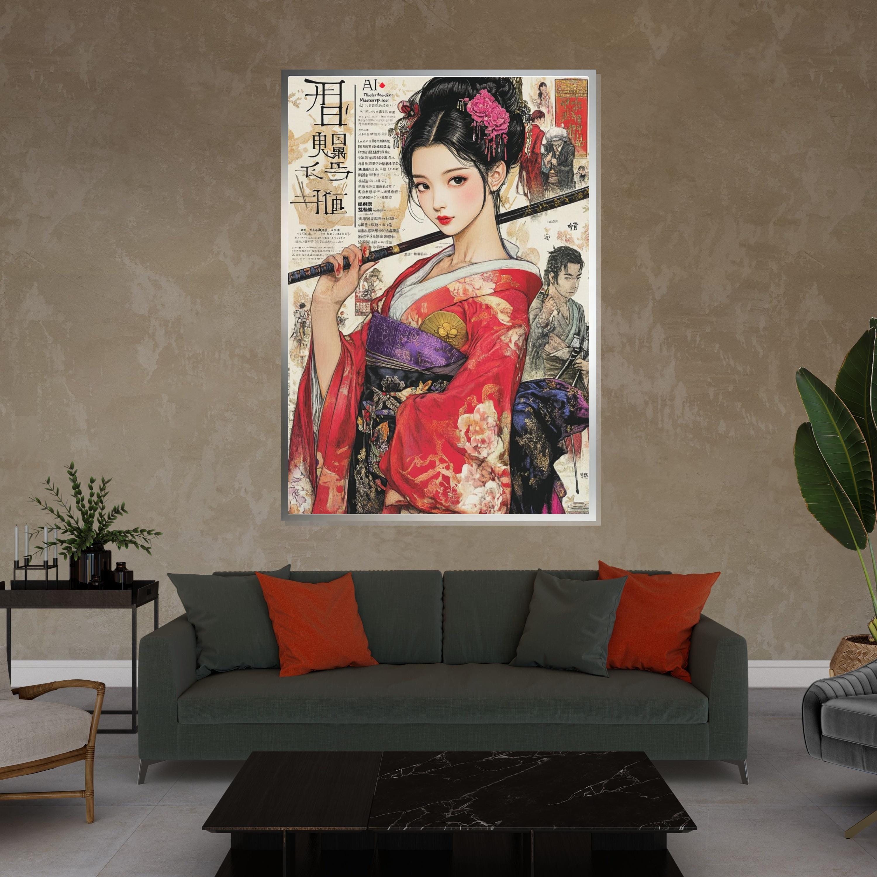 Geisha Elegance Canvas, Ethnic Wall Art, Japanese Kimono Lady Print, Artistic Wall Decor, Wall Art Canvas Design, Framed Art Ready to Hang