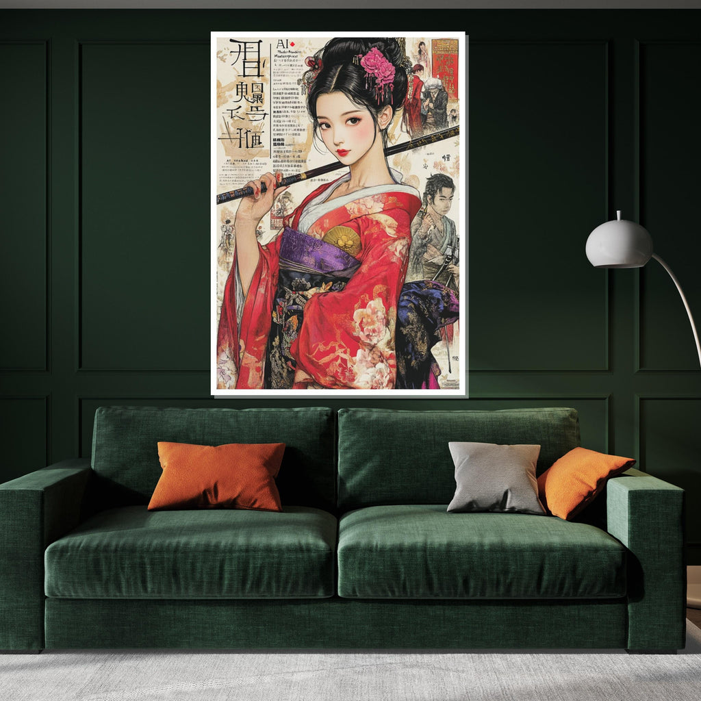 Geisha Elegance Canvas, Ethnic Wall Art, Japanese Kimono Lady Print, Artistic Wall Decor, Wall Art Canvas Design, Framed Art Ready to Hang