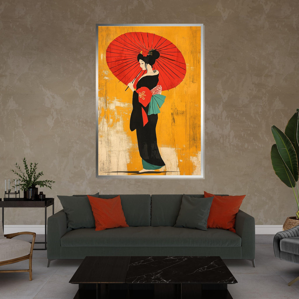 Geisha Elegance, Traditional Japanese Canvas Art, Cultural Wall Print, Woman with Umbrella Decor, Wall Art Canvas Design, Ready to Hang