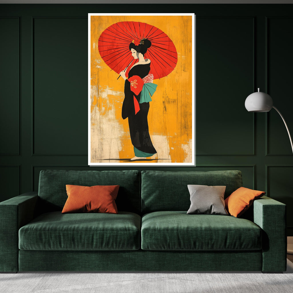 Geisha Elegance, Traditional Japanese Canvas Art, Cultural Wall Print, Woman with Umbrella Decor, Wall Art Canvas Design, Ready to Hang