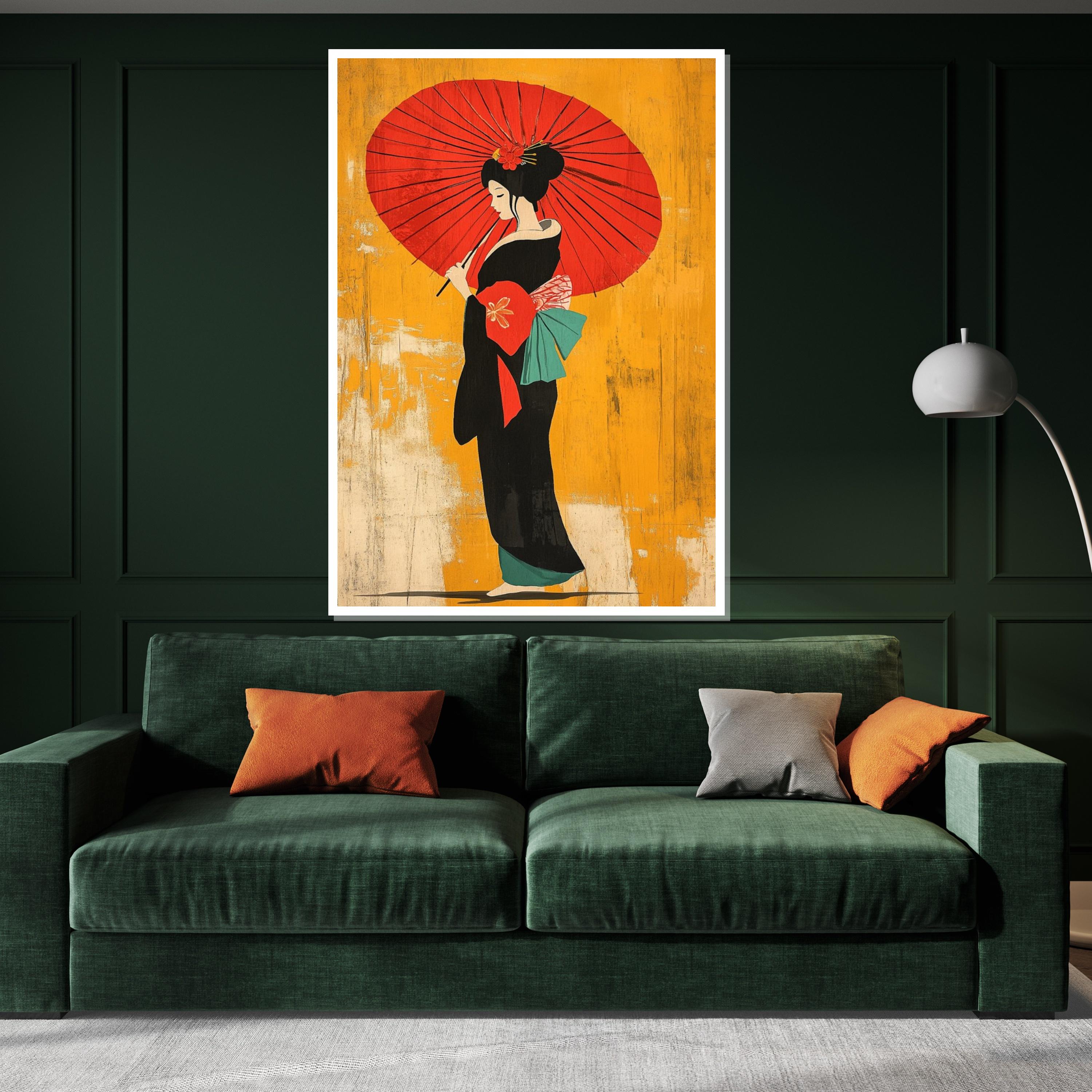 Geisha Elegance, Traditional Japanese Canvas Art, Cultural Wall Print, Woman with Umbrella Decor, Wall Art Canvas Design, Ready to Hang